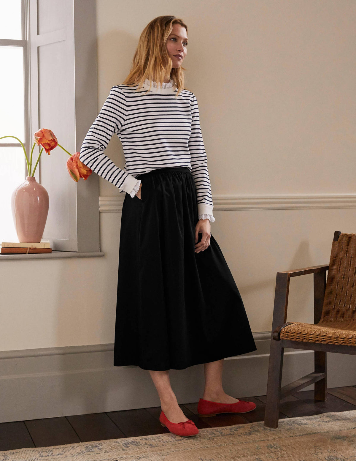 Cotton Sateen Skirt-Black-4