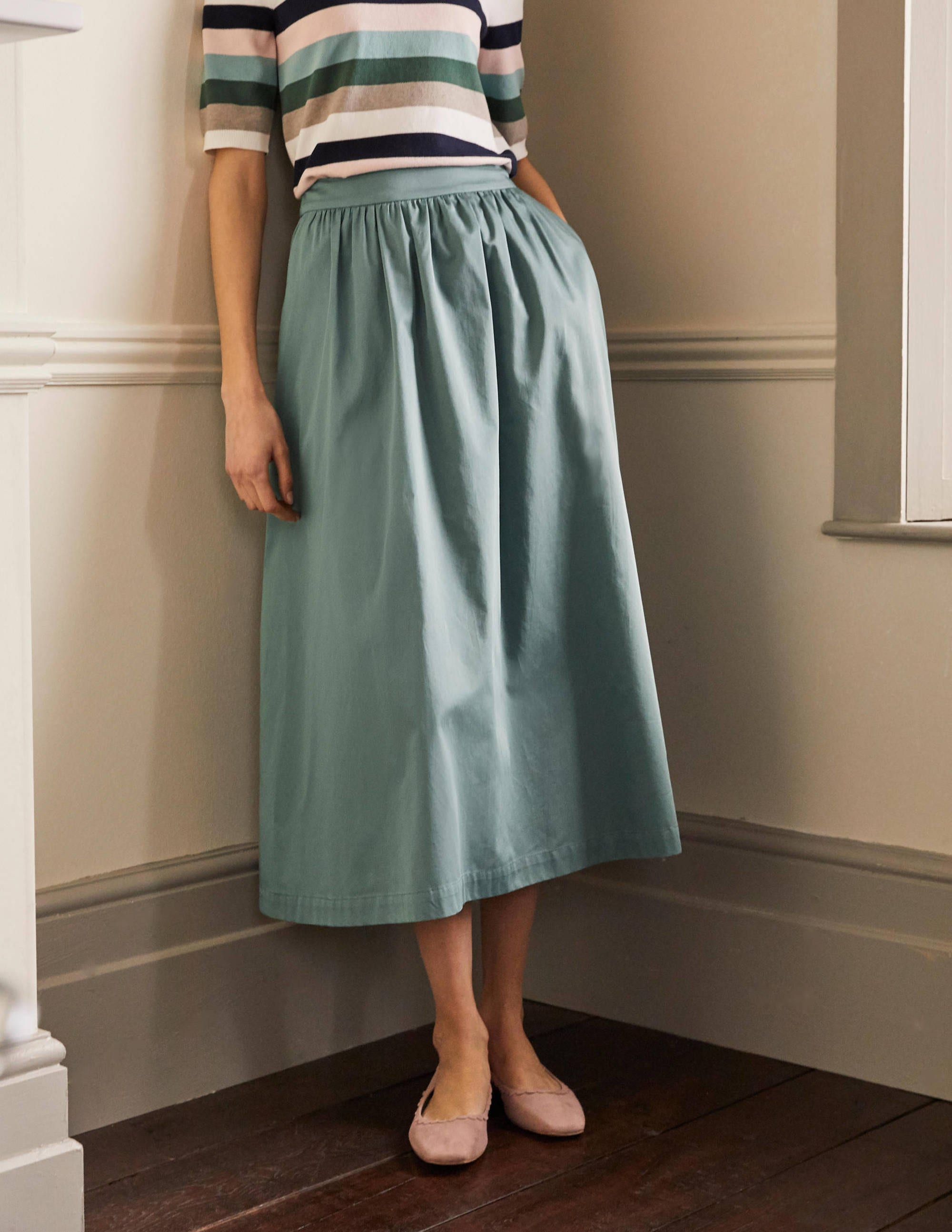Cotton Sateen Skirt-Heath - Image 1