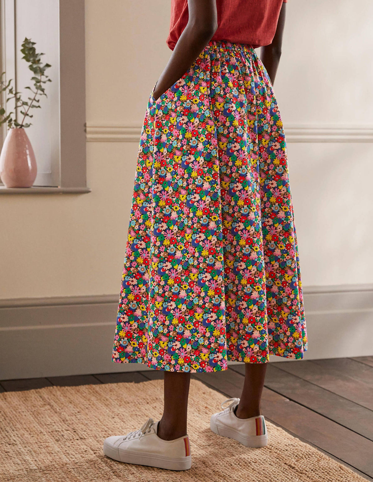 Cotton Sateen Skirt-Cherry Red, Paintbox Ditsy - Image 2