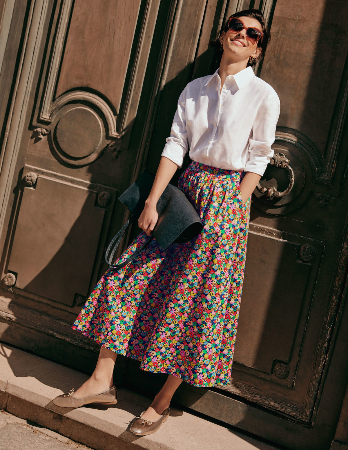 Cotton Sateen Skirt-Cherry Red, Paintbox Ditsy - Image 4