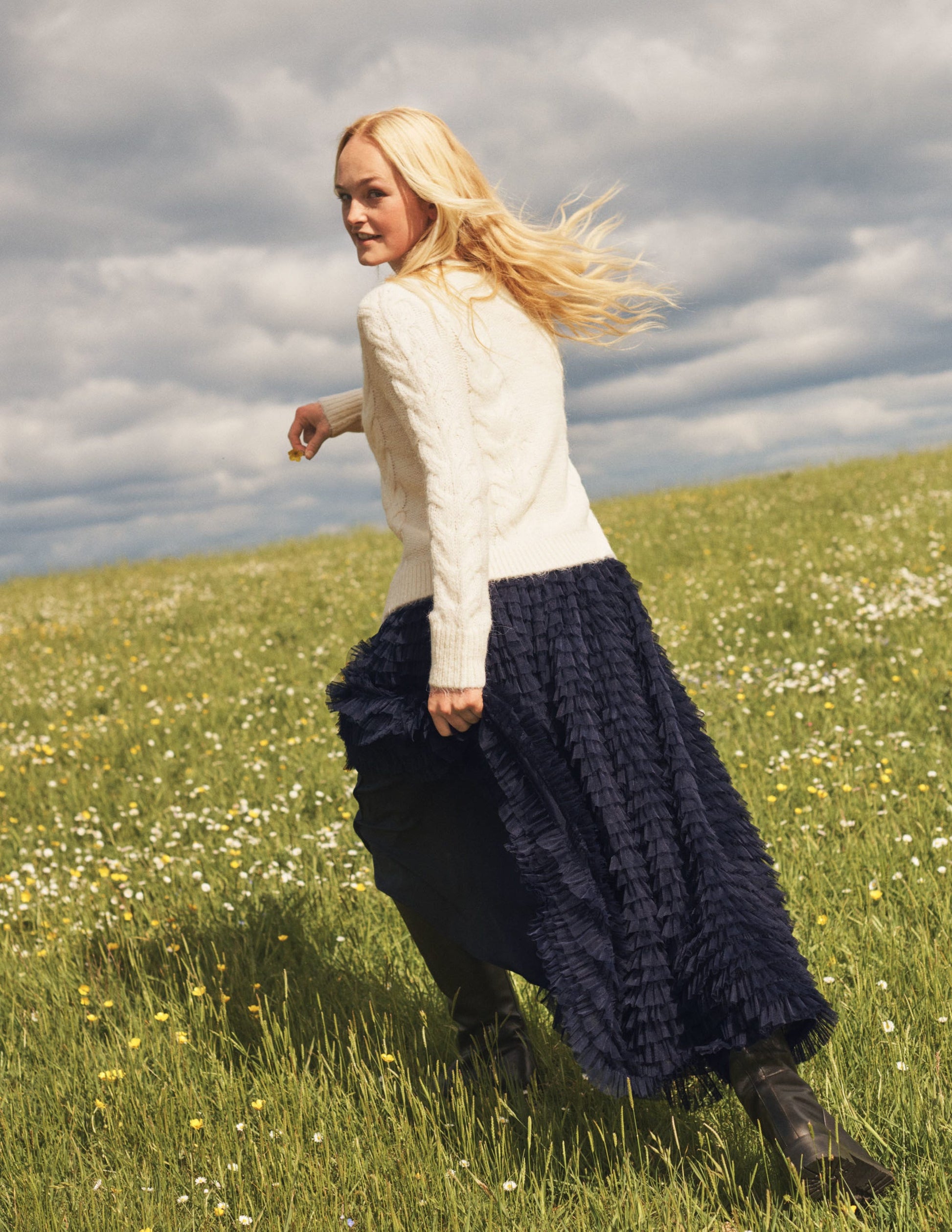 Tulle Midi Skirt-Navy-6