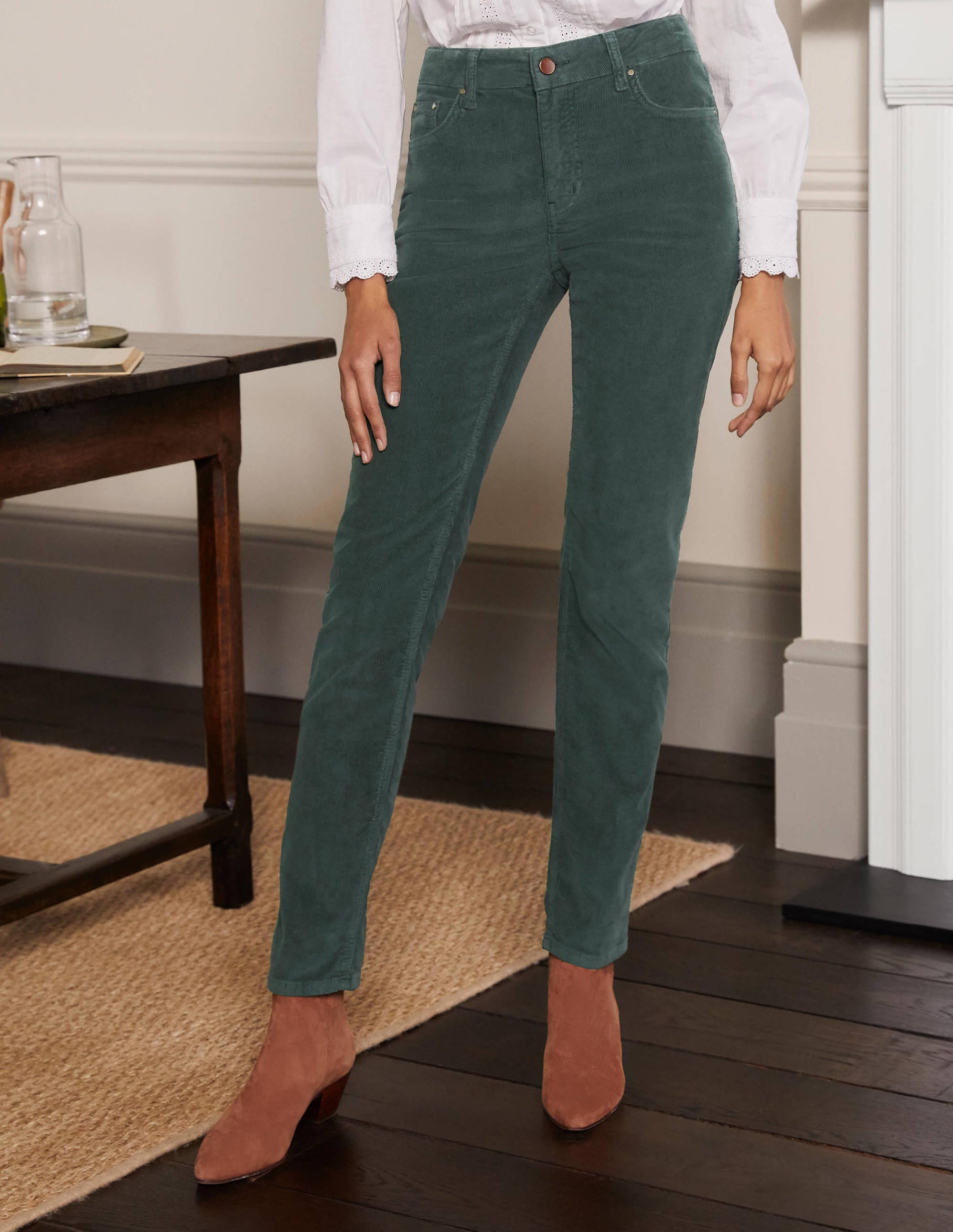 Corduroy Slim Straight Jeans-Wellington Green - Image 1