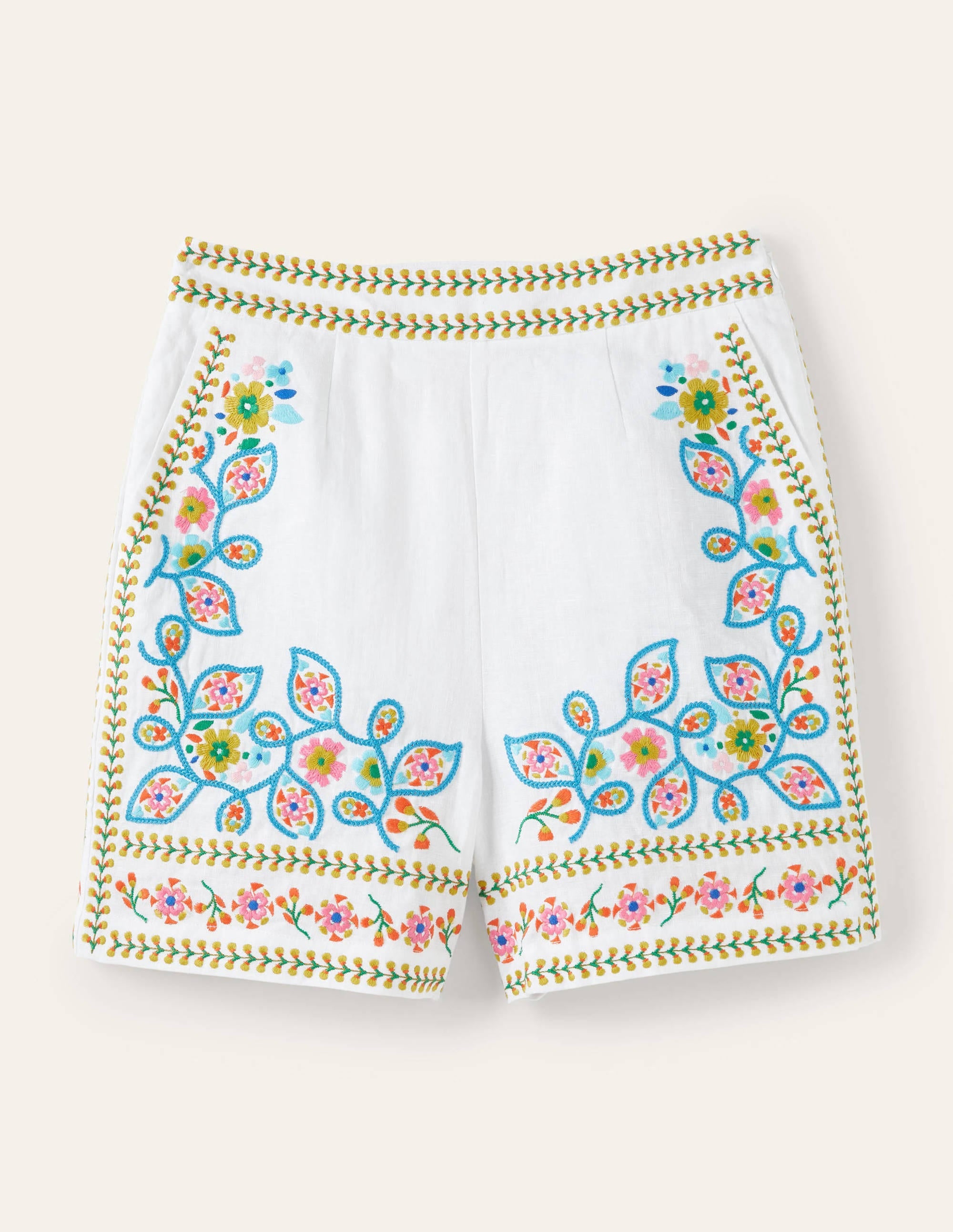 Georgina Linen Shorts-White, Embroidery - Image 5