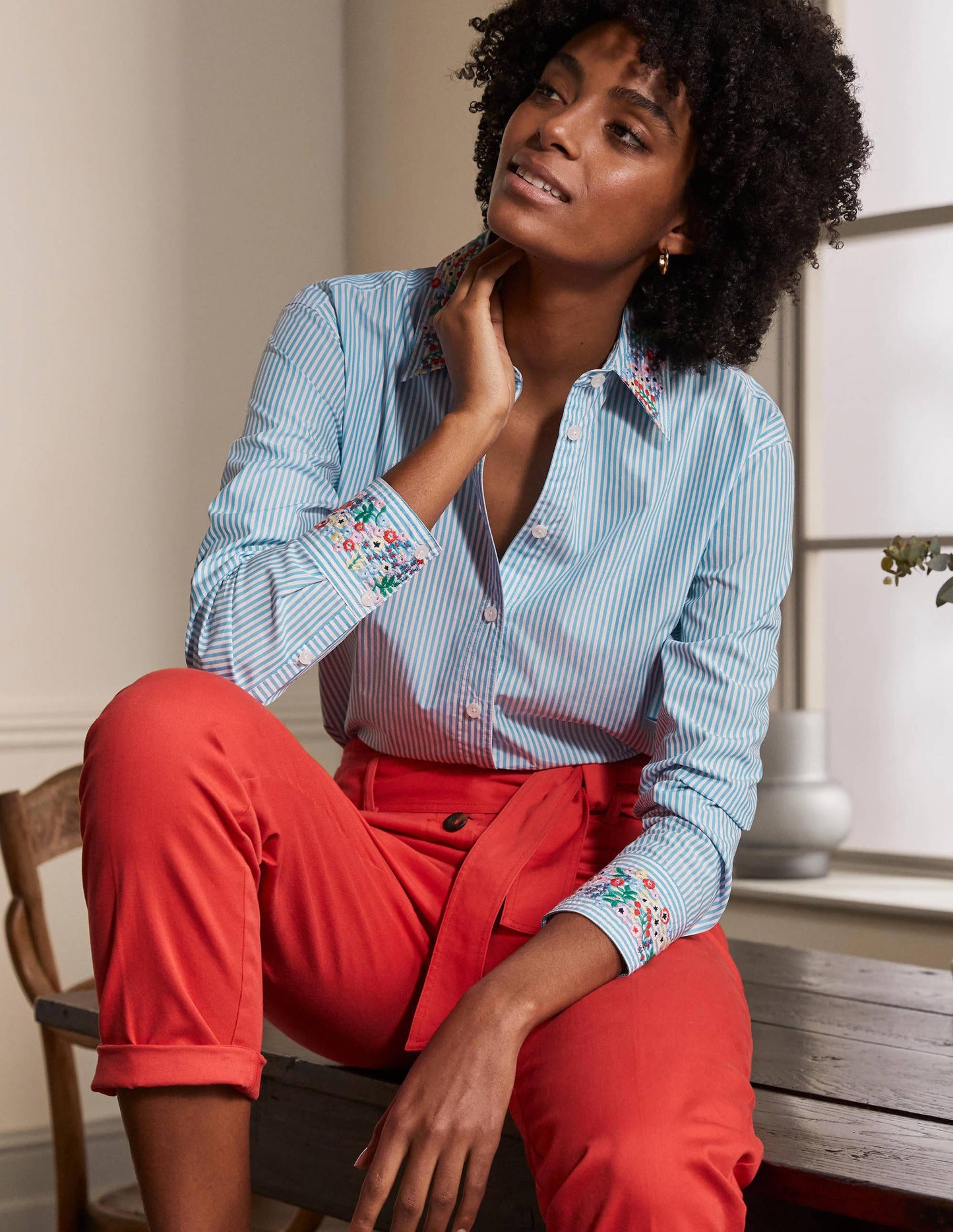 Agnes Oversized Shirt-Fine Blue Ticking Stripe