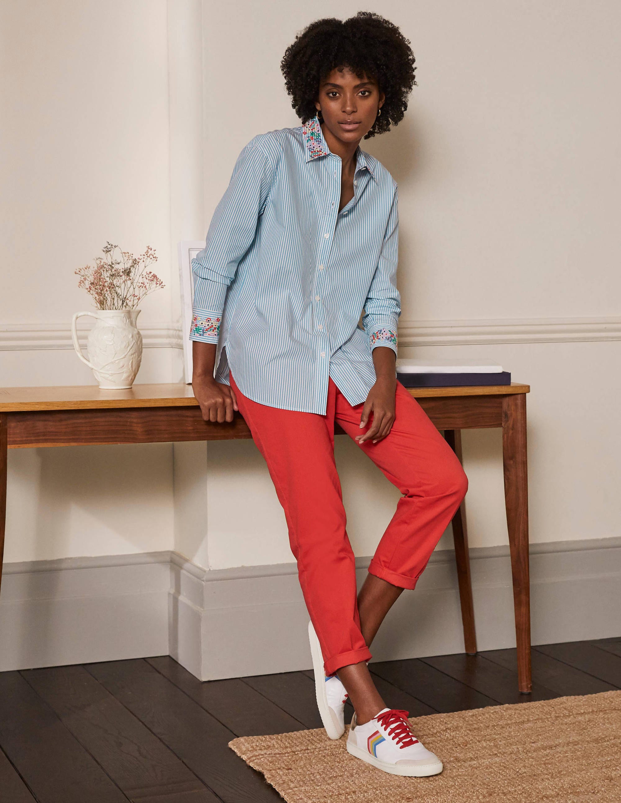 Agnes Oversized Shirt-Fine Blue Ticking Stripe - Image 4