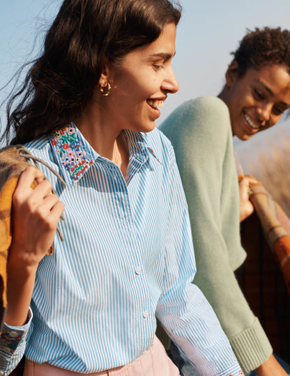 Agnes Oversized Shirt-Fine Blue Ticking Stripe-5