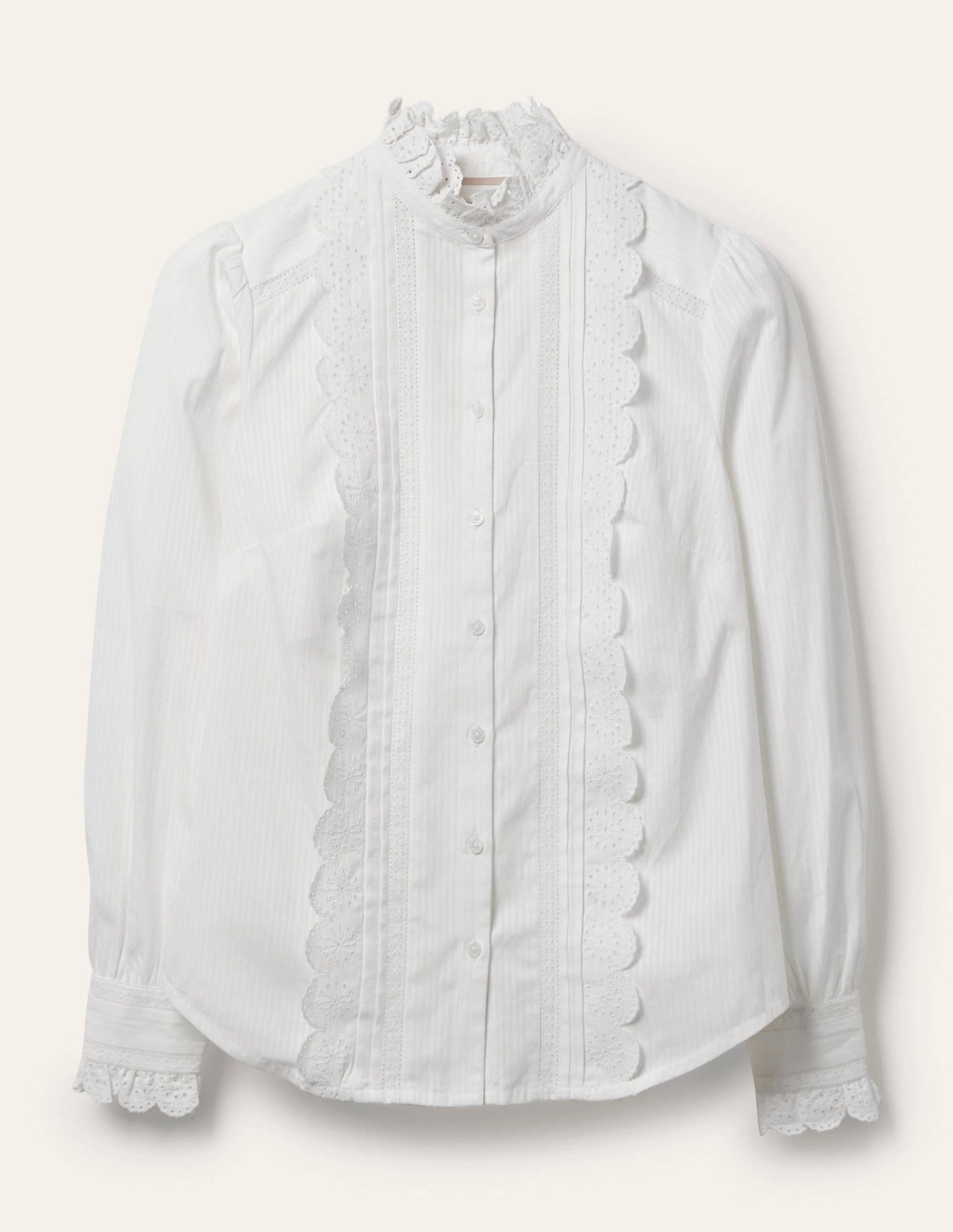 Broderie Ruffle Cotton Shirt-White-6