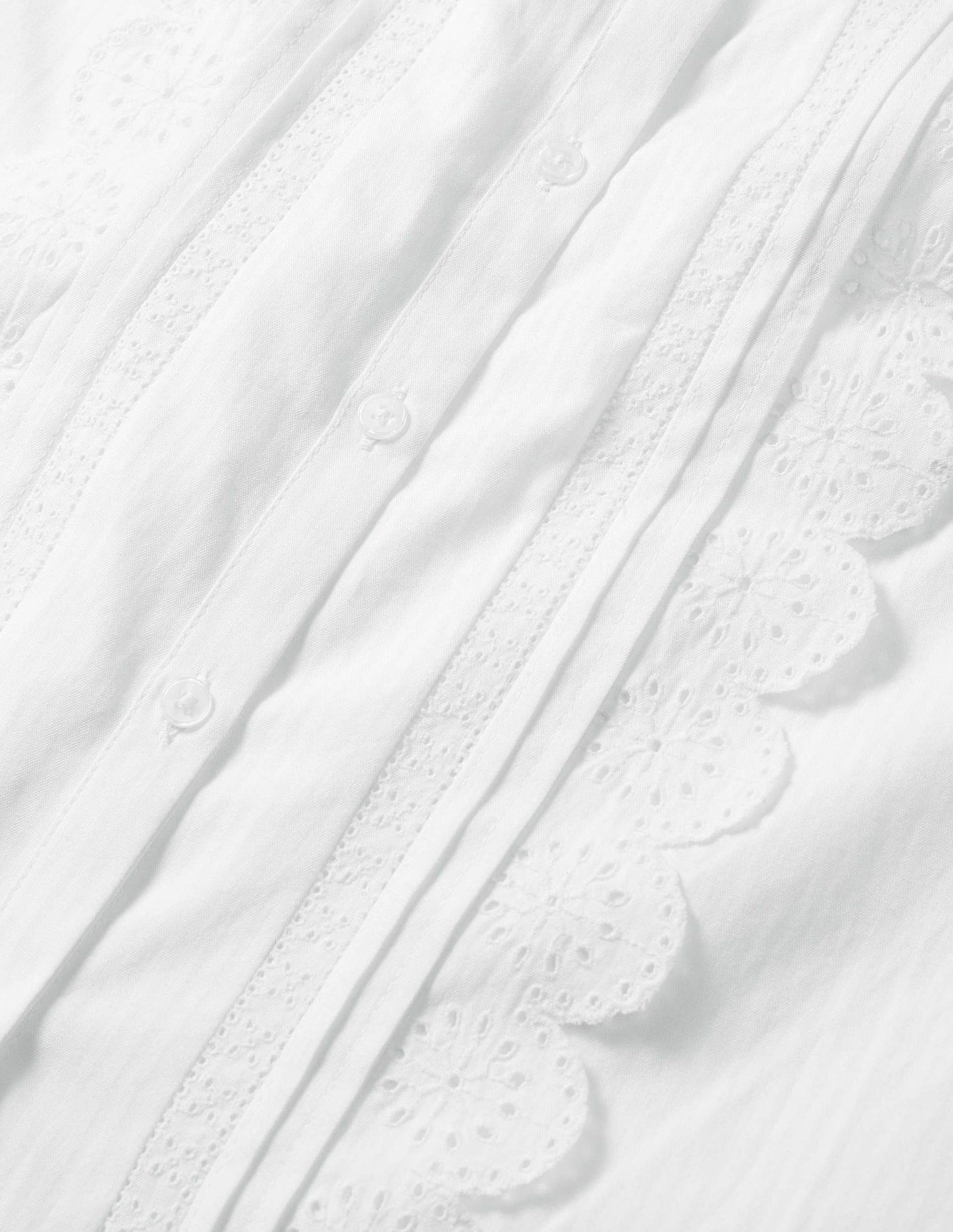 Broderie Ruffle Cotton Shirt-White-7