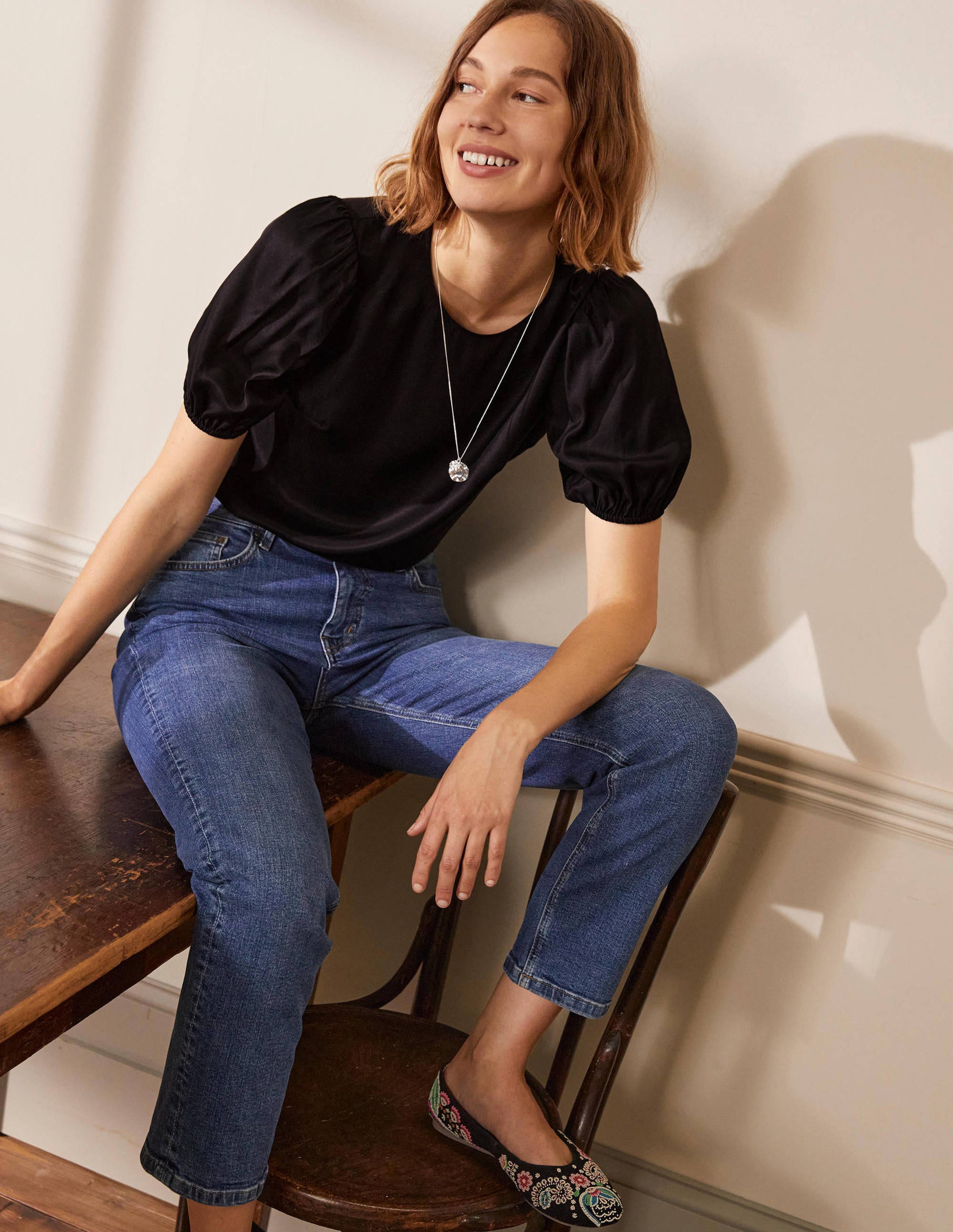 Adriana Puff Sleeve Top-Black - Image 1