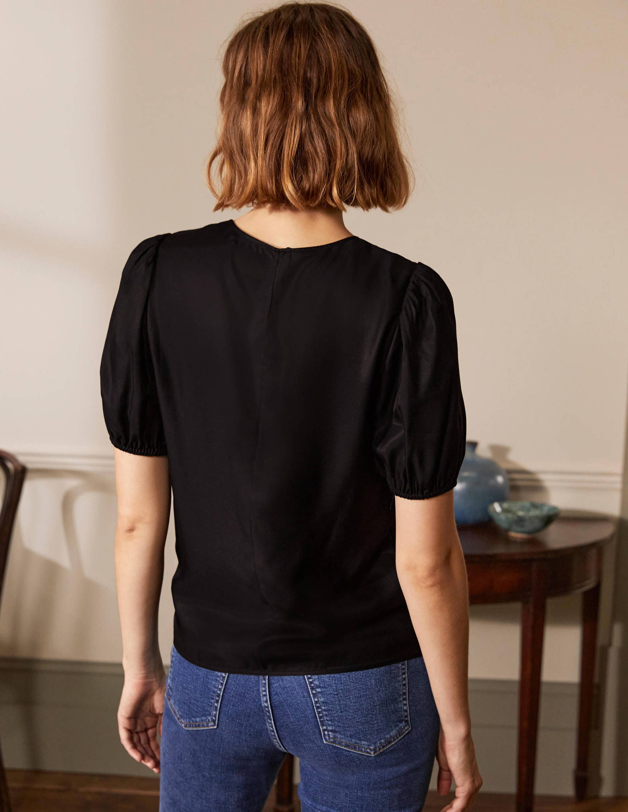 Adriana Puff Sleeve Top-Black - Image 3
