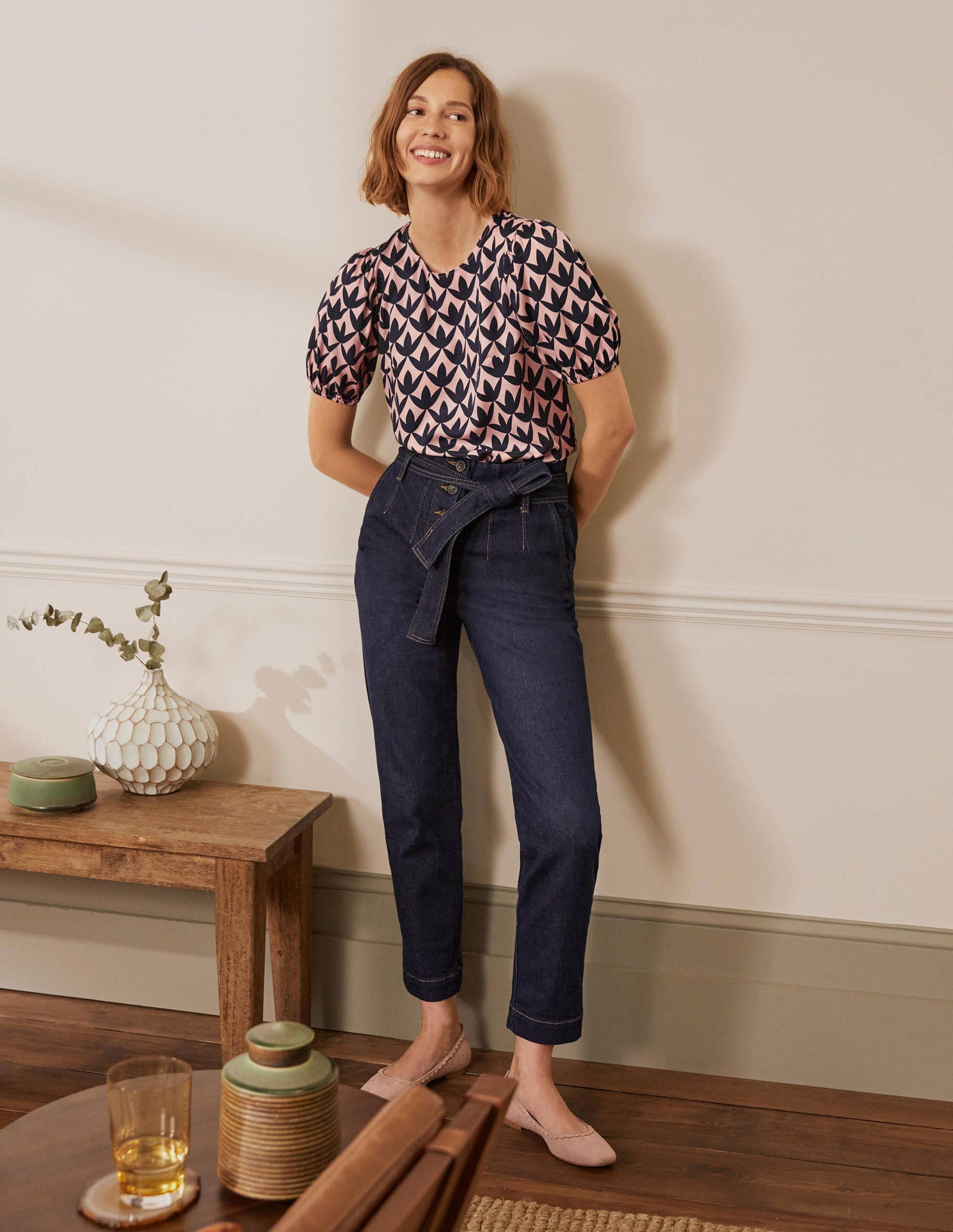 Adriana Puff Sleeve Top-Milkshake, Petal Geo-3