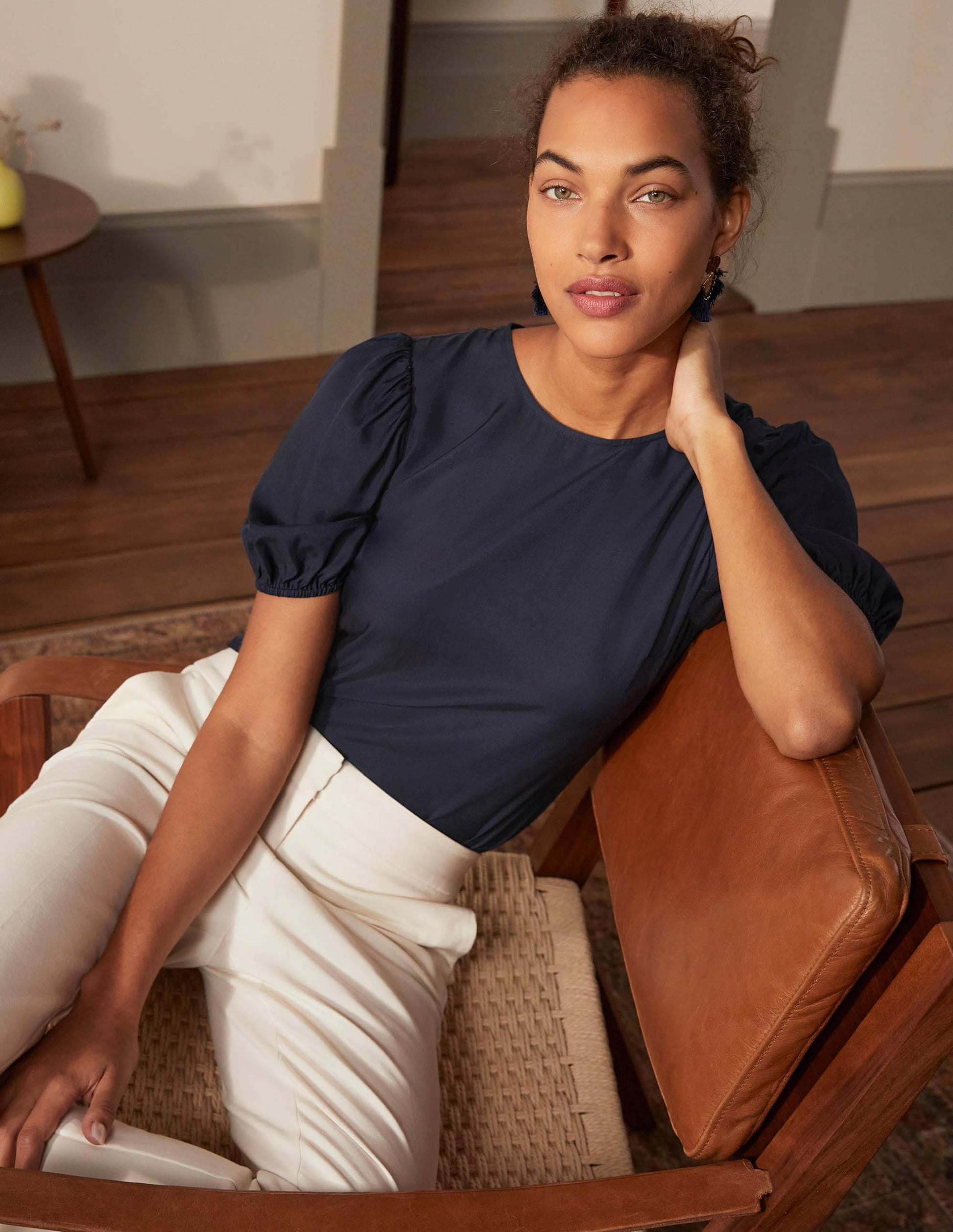 Adriana Puff Sleeve Top-Navy-1