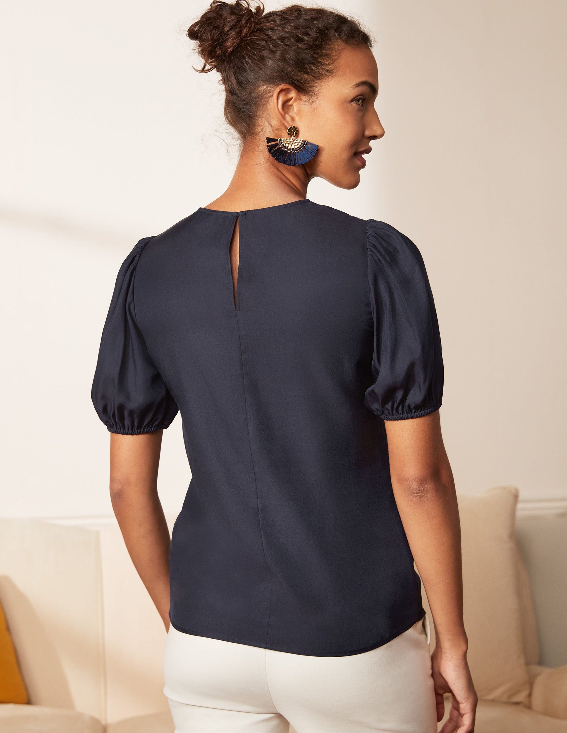 Adriana Puff Sleeve Top-Navy-3
