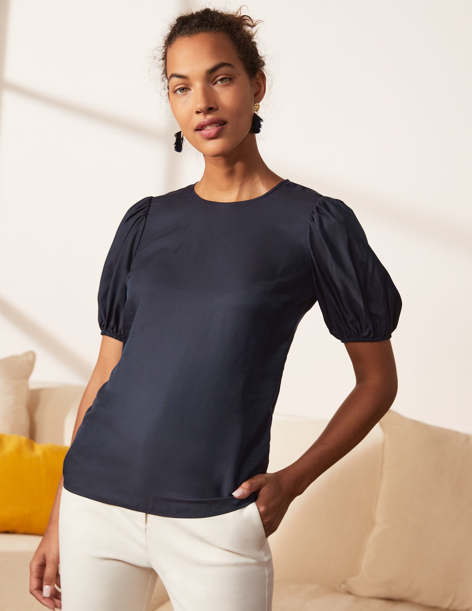 Adriana Puff Sleeve Top-Navy-4