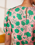 Adriana Puff Sleeve Top-Pink Lemonade, Leafy Bud