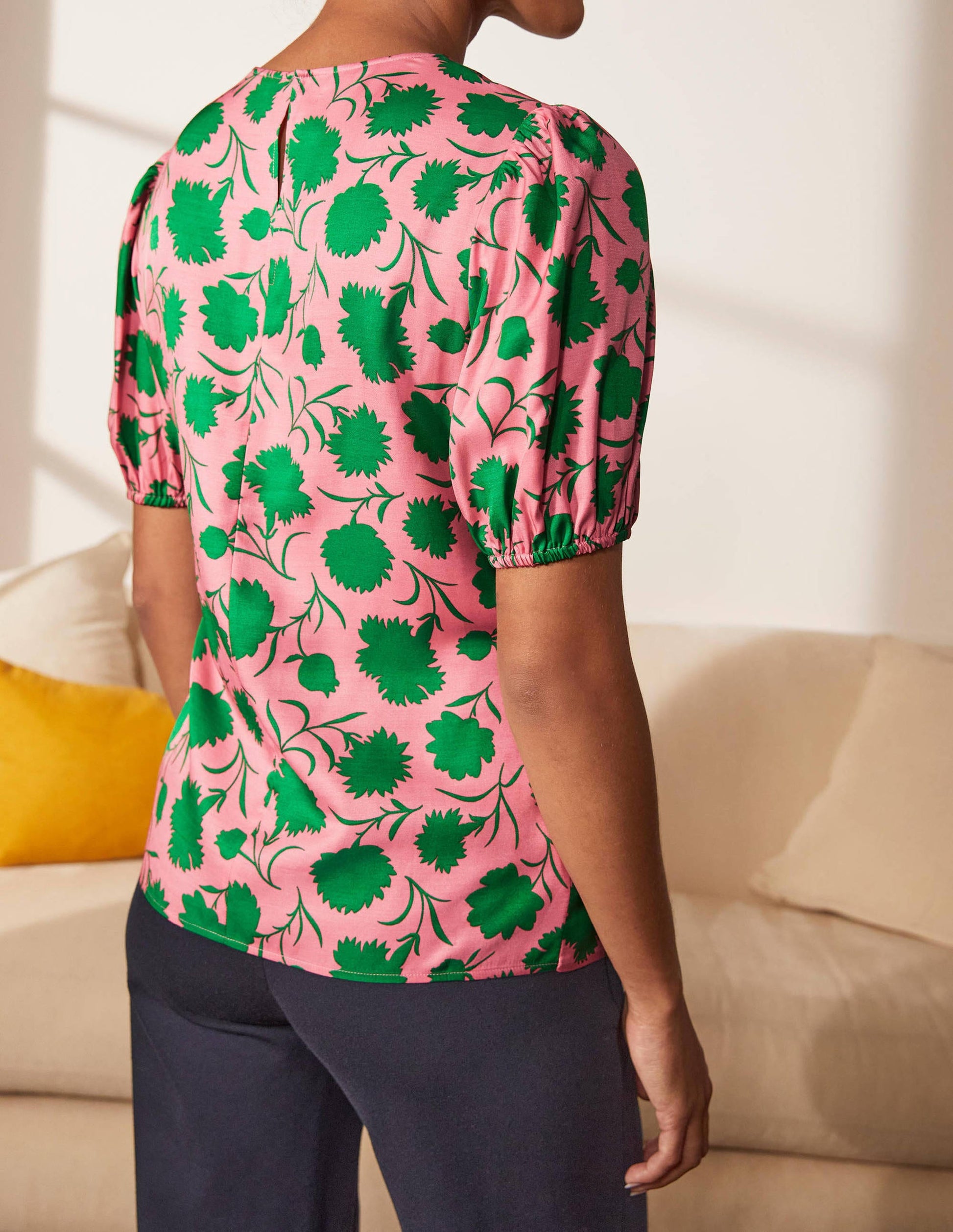 Adriana Puff Sleeve Top-Pink Lemonade, Leafy Bud-2
