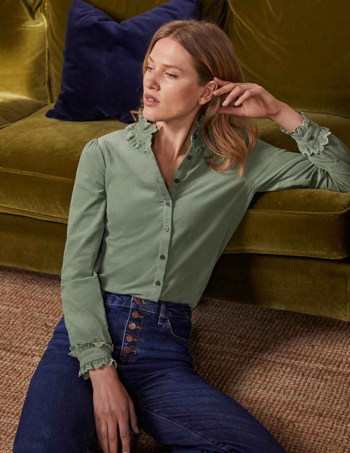 Eliza Broderie Shirt-Light Olive - Image 1