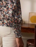 Smocked Cuff Cotton Top-Tin Grey, Paintbox Ditsy