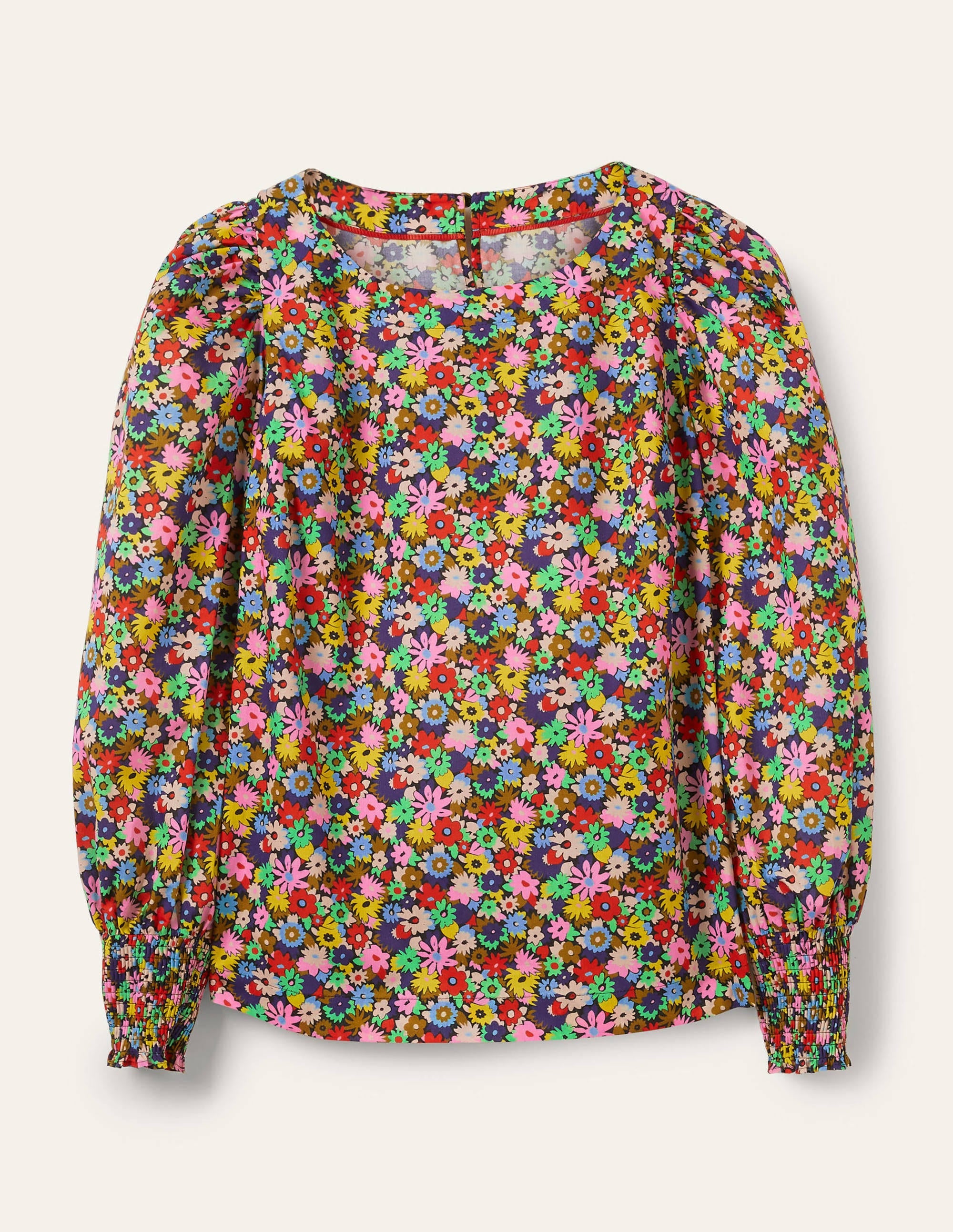 Smocked Cuff Cotton Top-Cherry Red, Paintbox Ditsy - Image 6