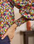 Smocked Cuff Cotton Top-Cherry Red, Paintbox Ditsy