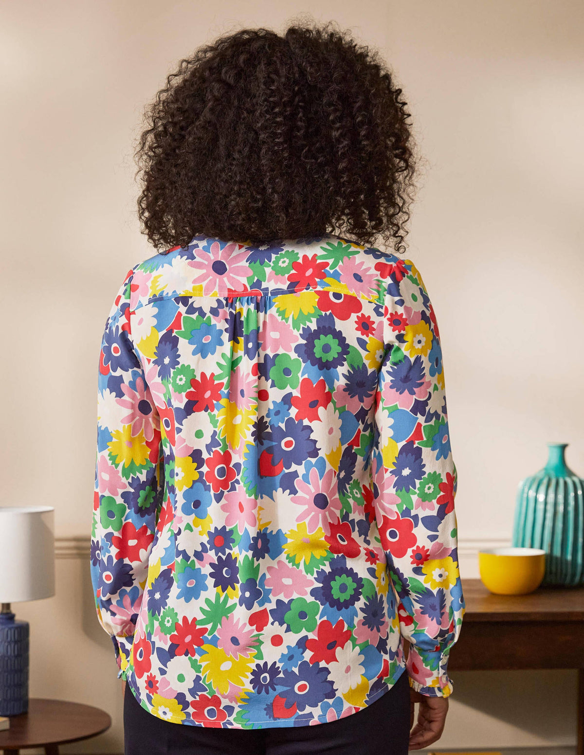 Ruffle Silk Shirt-Ivory, Paintbox Ditsy-2