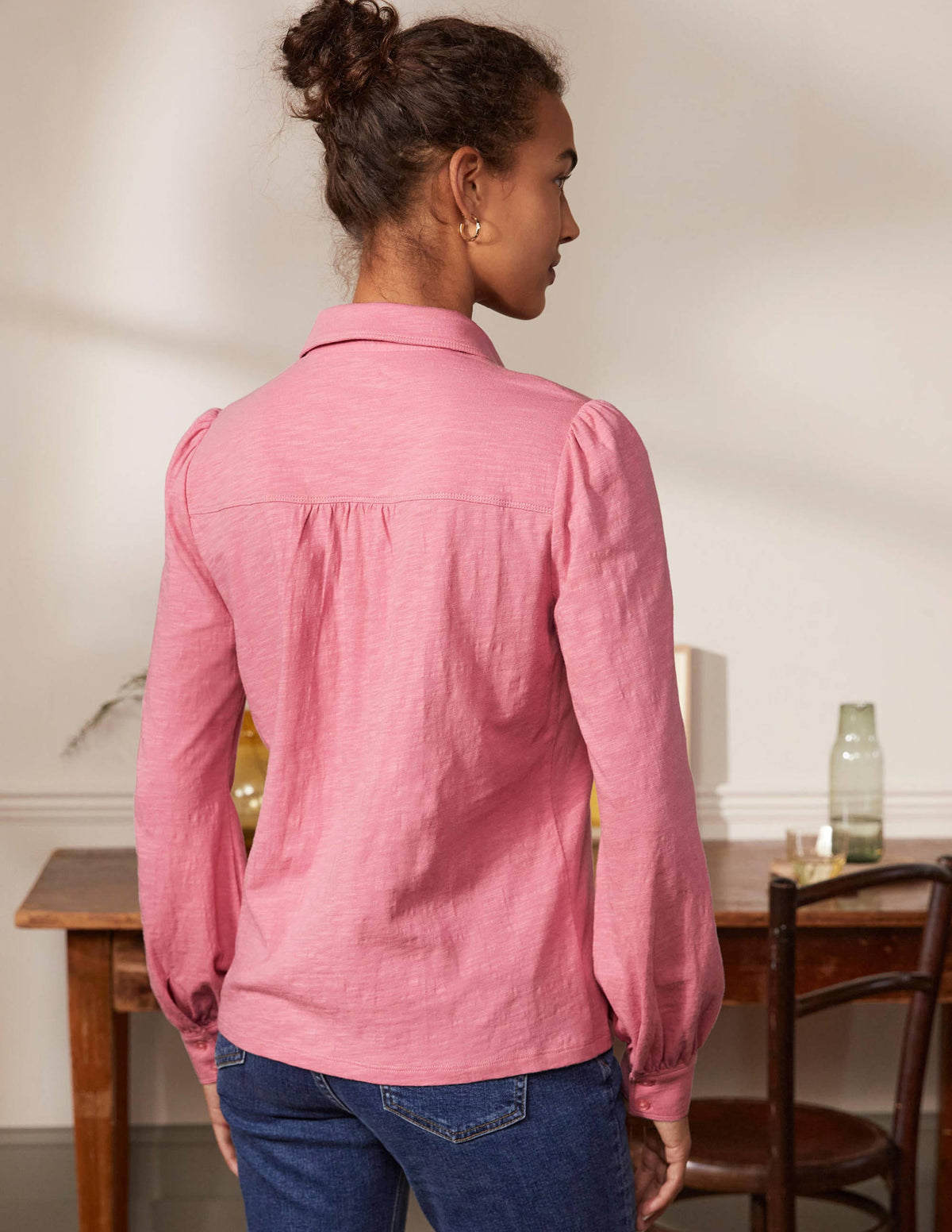 Gathered Detail Jersey Shirt-Dusk Cloud Pink - Image 2