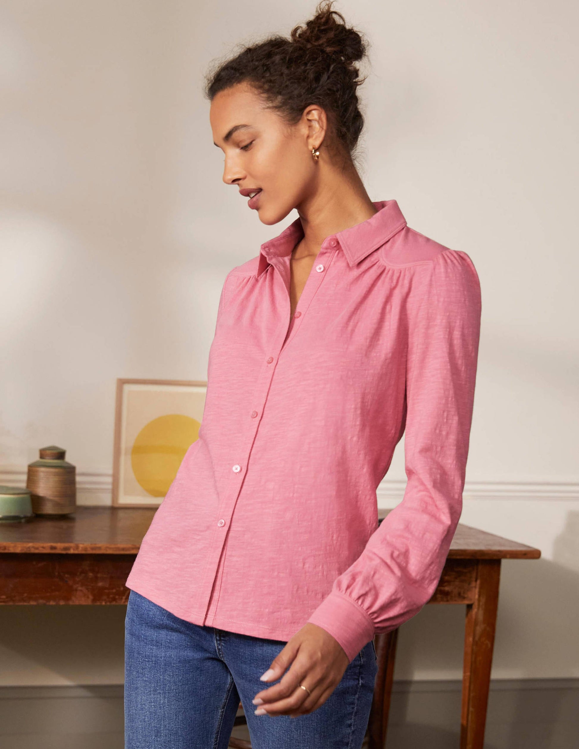 Gathered Detail Jersey Shirt-Dusk Cloud Pink-3
