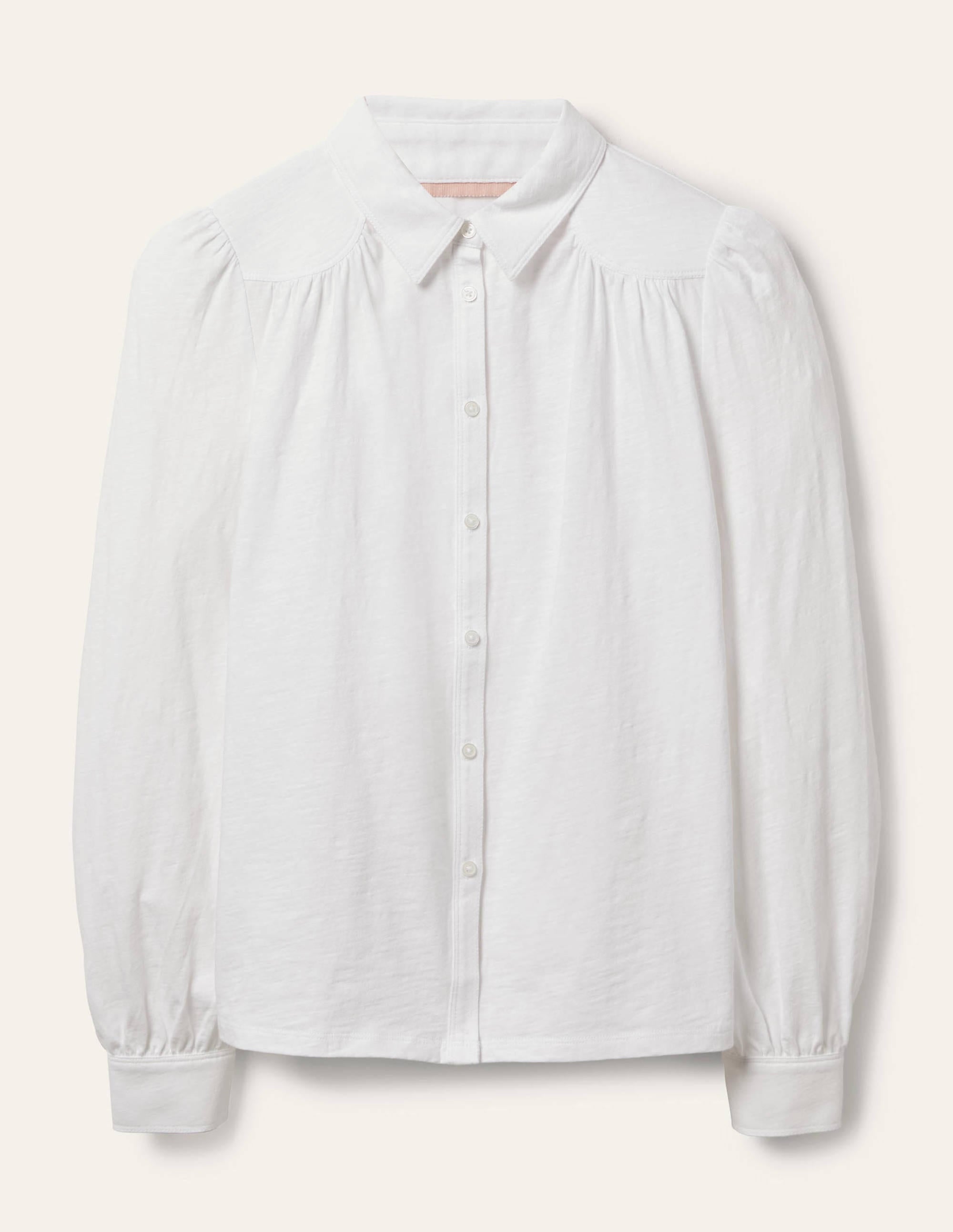 Gathered Detail Jersey Shirt-White - Image 5