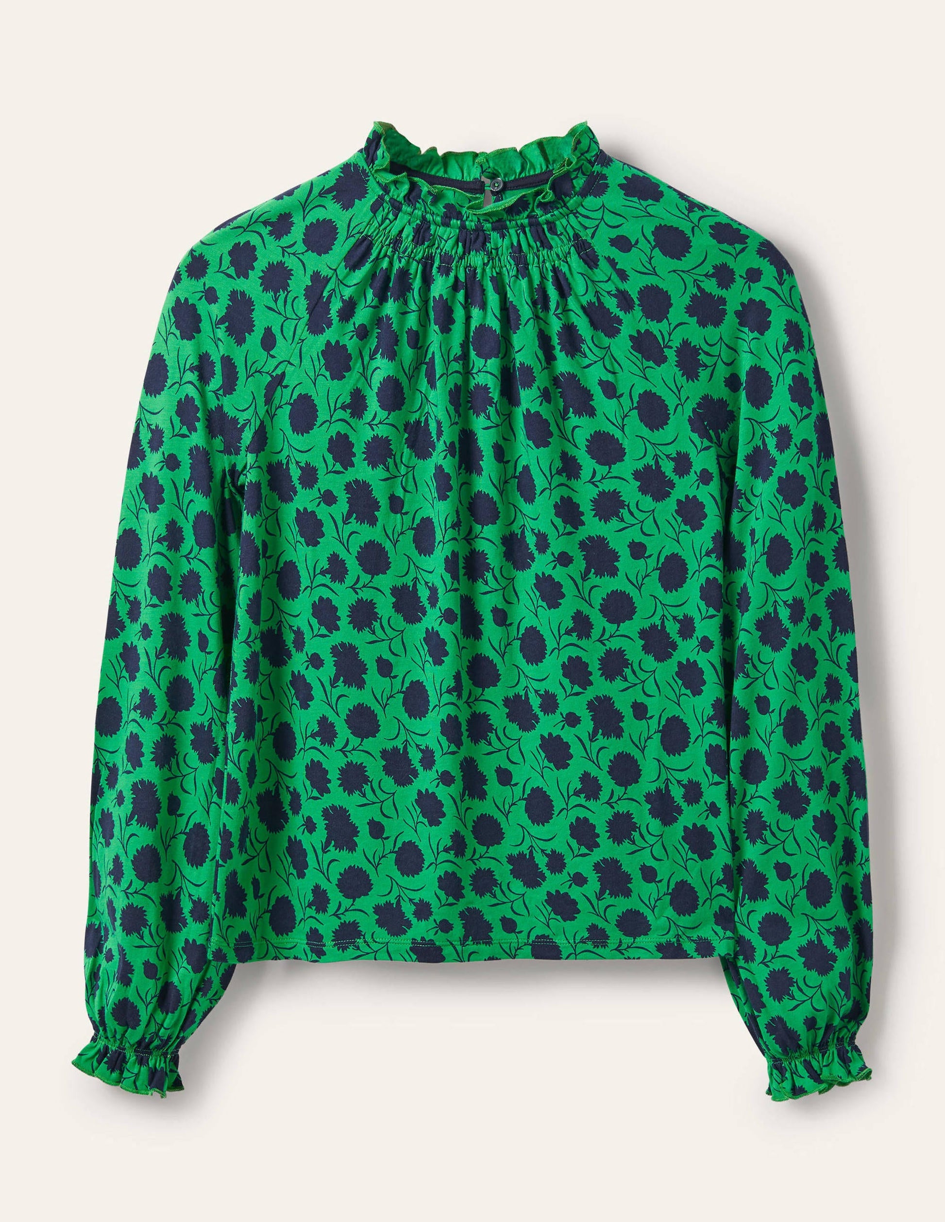 Frill Neck Blouson Jersey Top-Sapling, Leafy Bud-6
