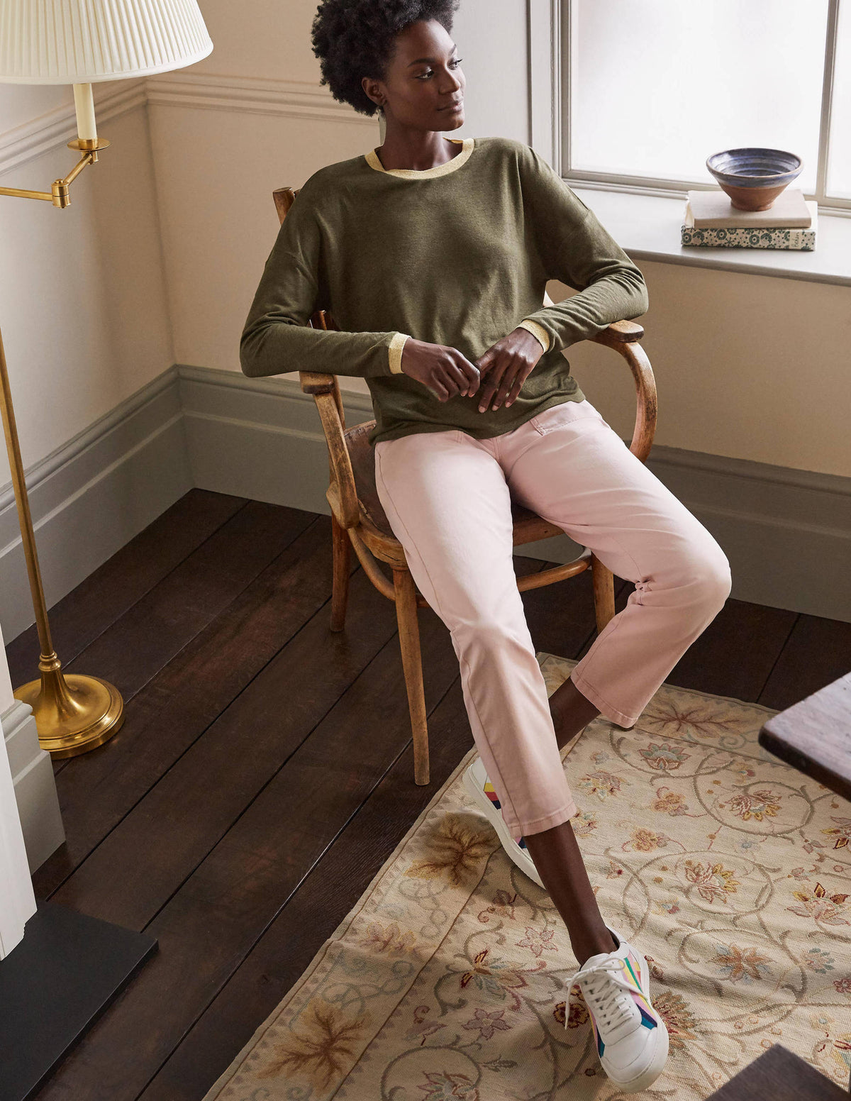 Linen Sparkle Long Sleeve Tee-Classic Khaki - Image 4