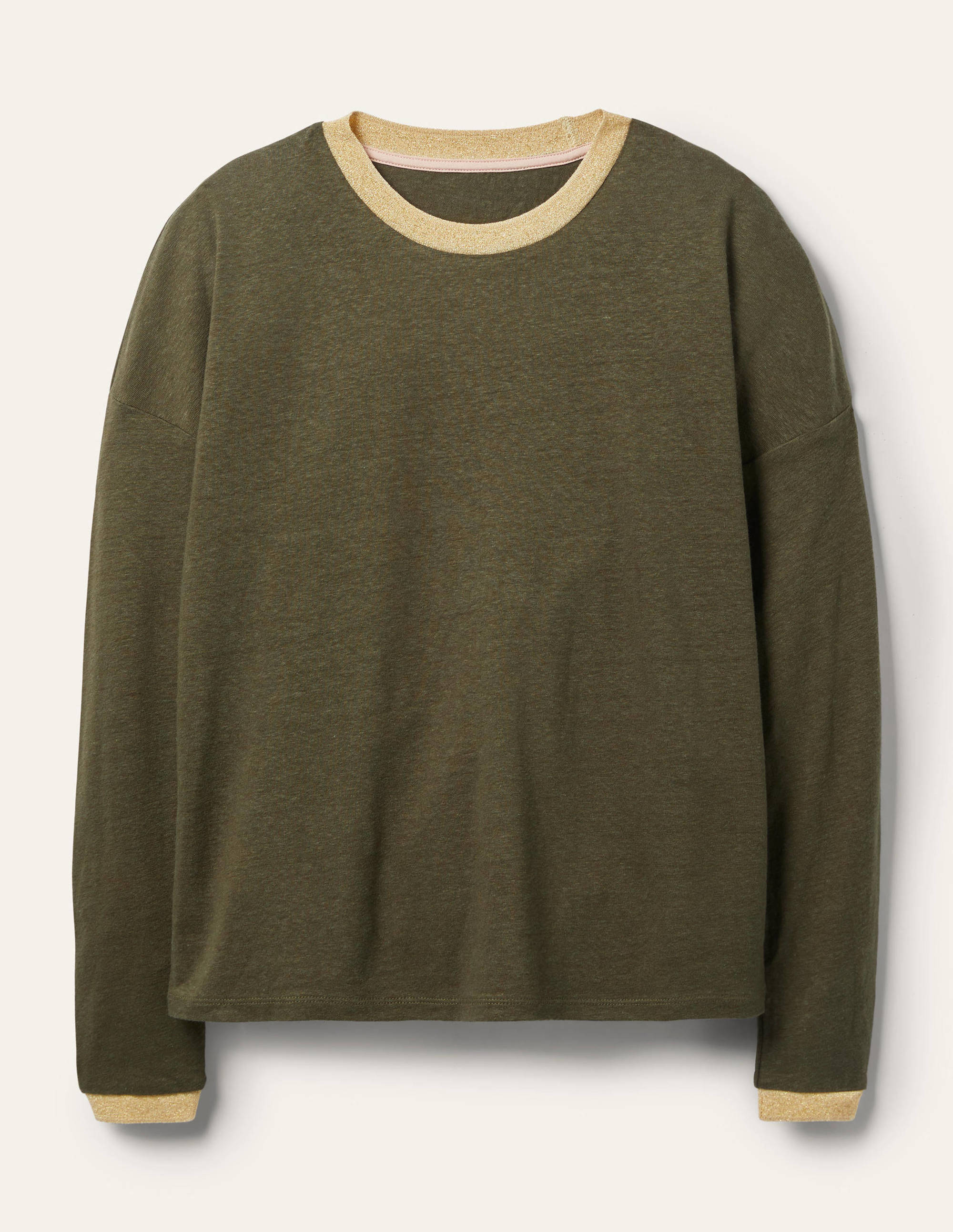 Linen Sparkle Long Sleeve Tee-Classic Khaki - Image 5