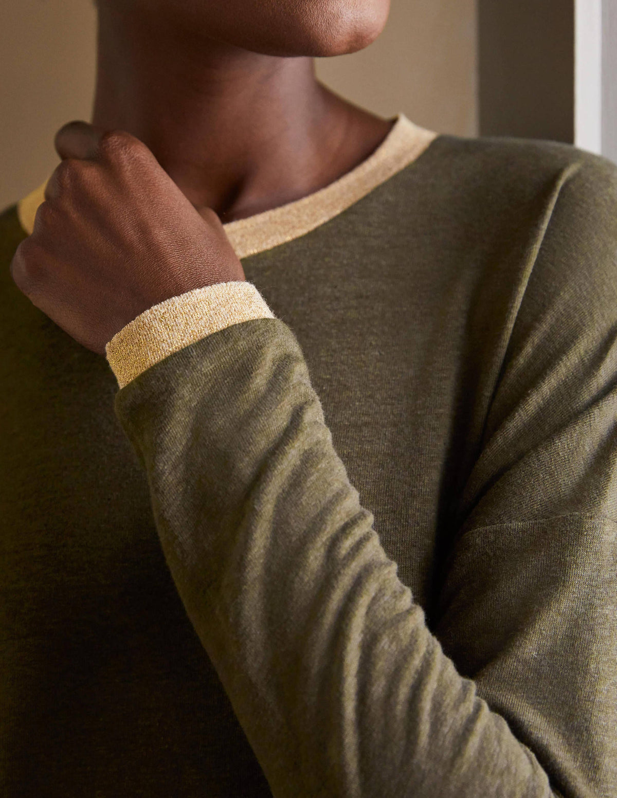 Linen Sparkle Long Sleeve Tee-Classic Khaki-1