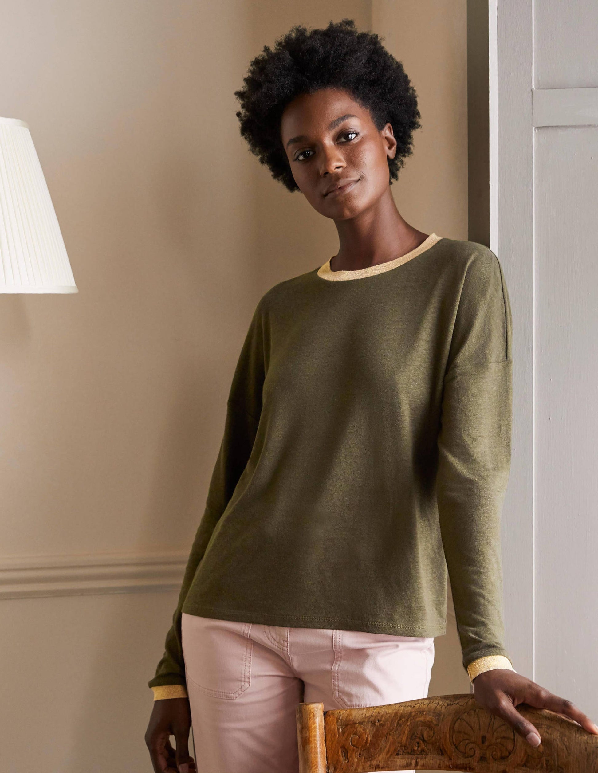 Linen Sparkle Long Sleeve Tee-Classic Khaki-3