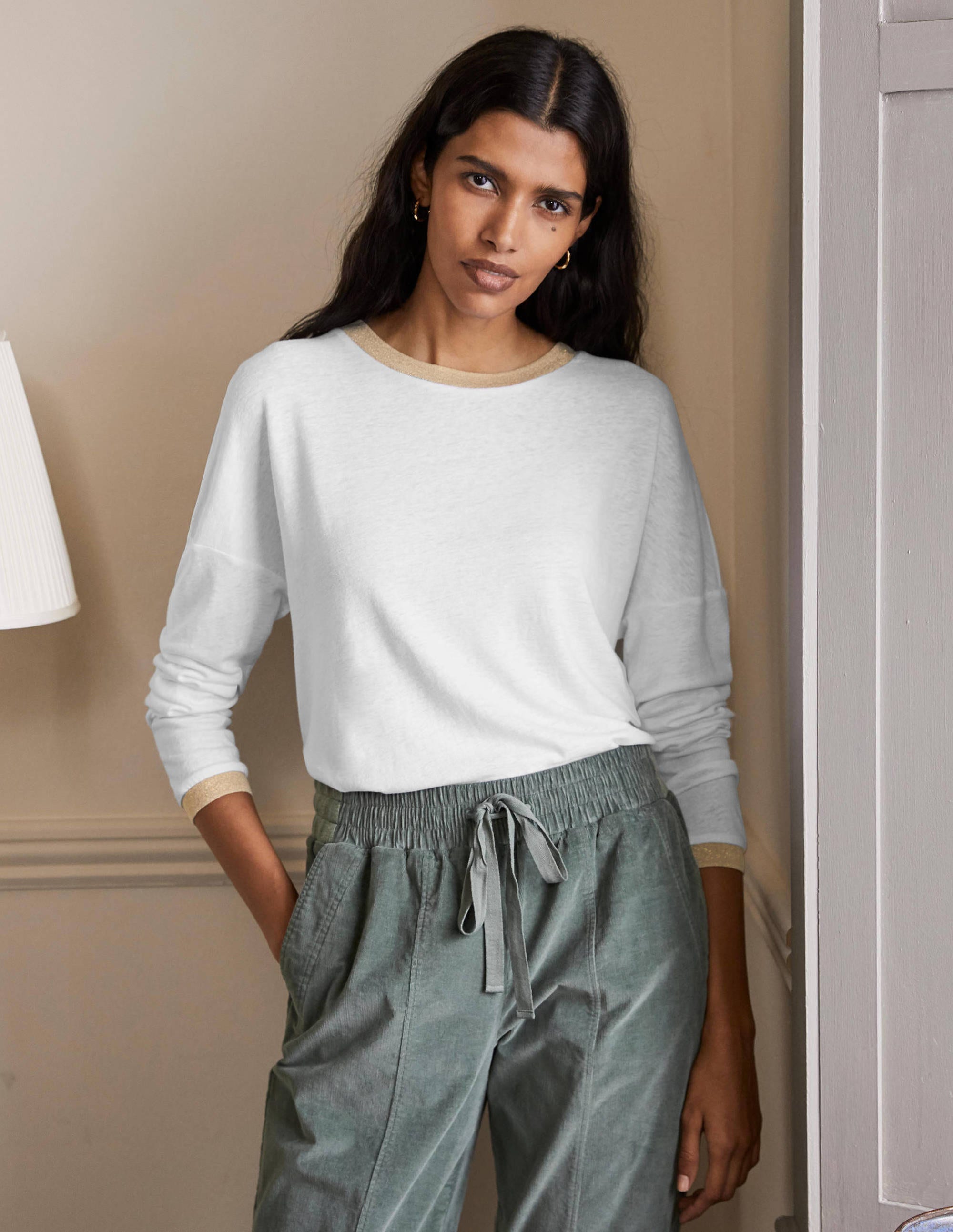 Linen Sparkle Long Sleeve Tee-White - Image 4
