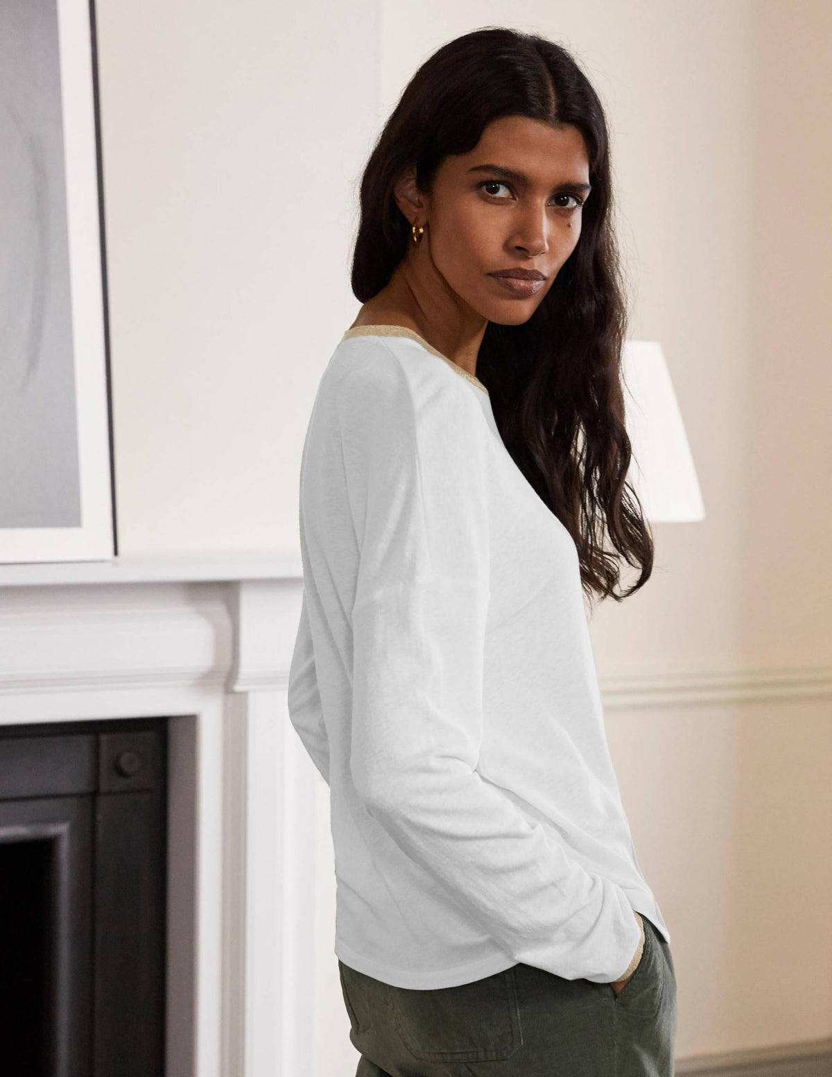 Linen Sparkle Long Sleeve Tee-White-2