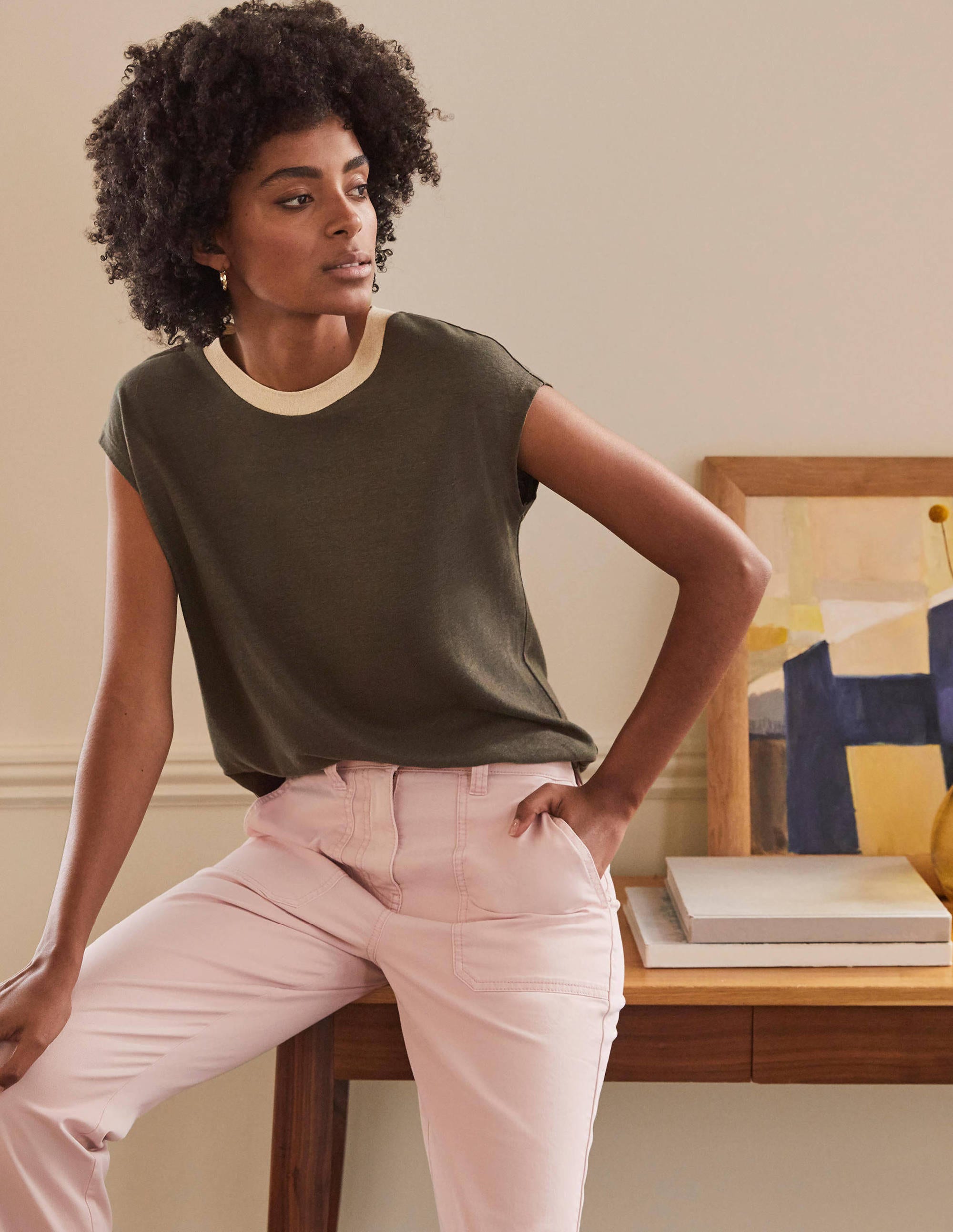 Linen Sparkle Short Sleeve Tee-Classic Khaki - Image 4