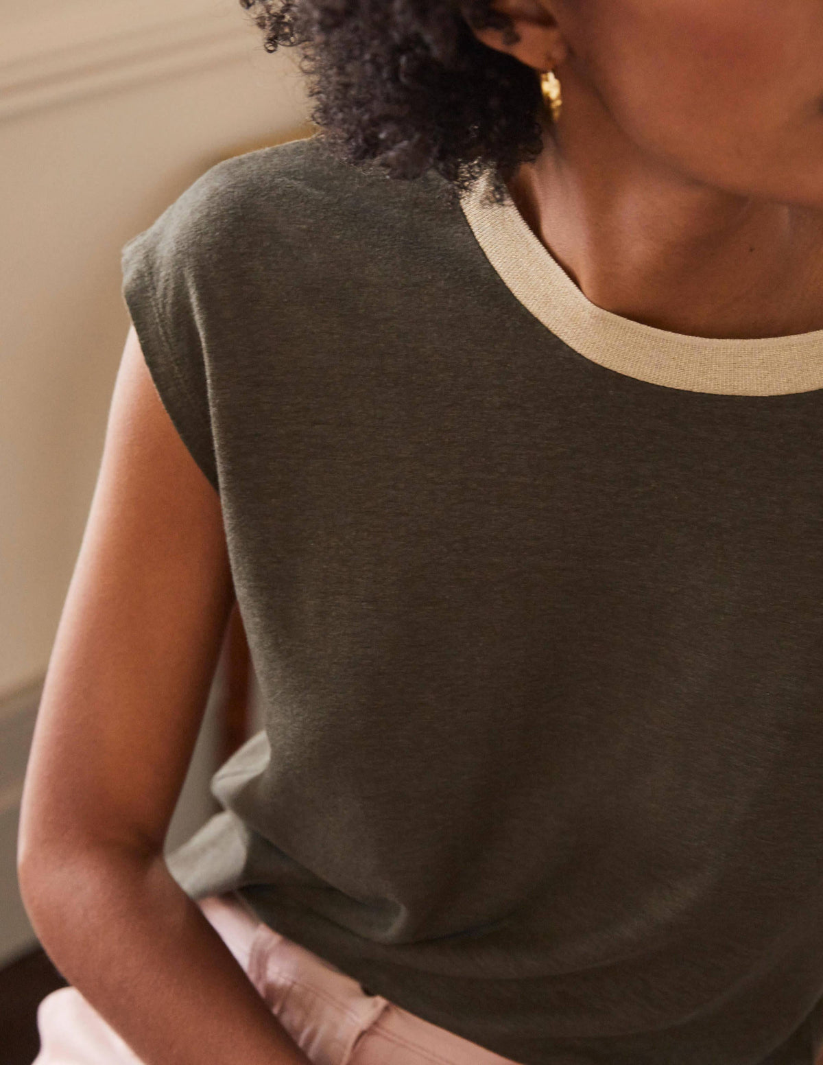 Linen Sparkle Short Sleeve Tee-Classic Khaki-1
