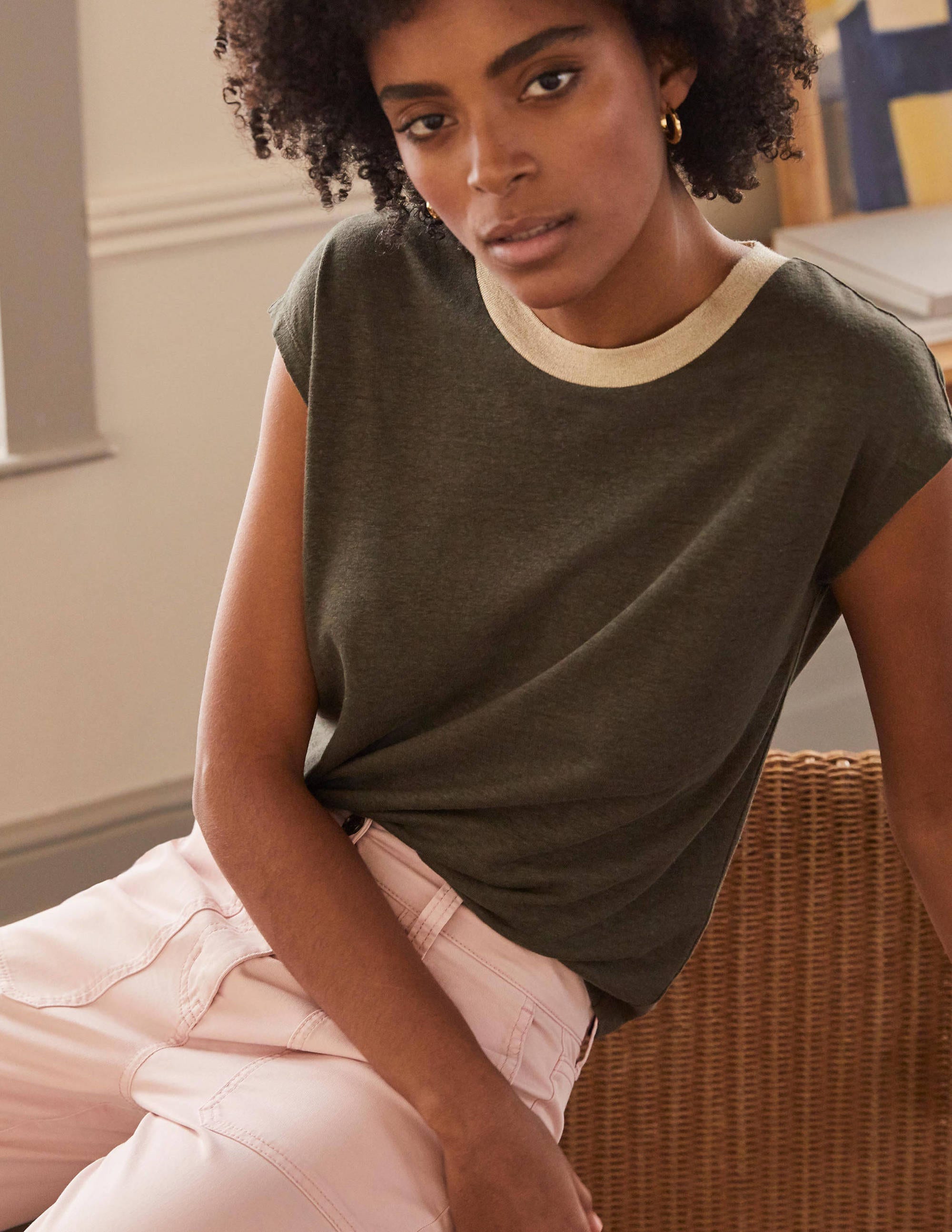 Linen Sparkle Short Sleeve Tee-Classic Khaki - Image 3