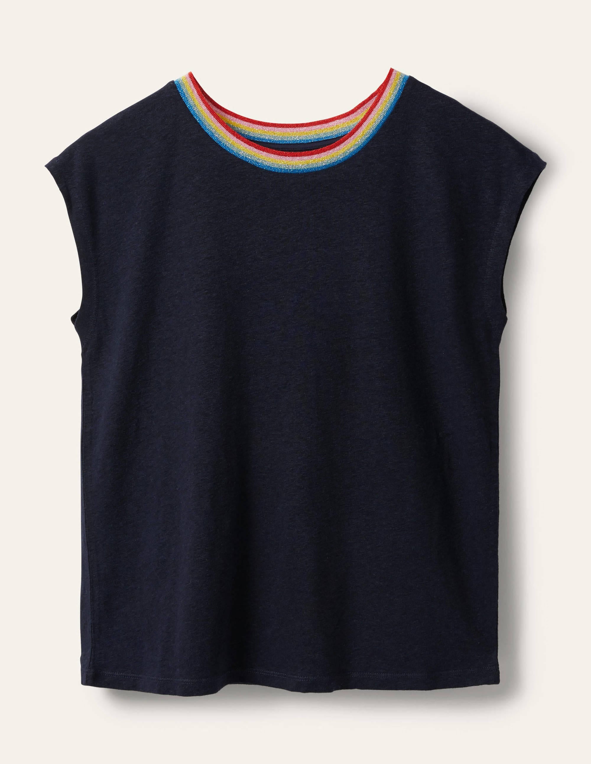 Linen Sparkle Short Sleeve Tee-Navy - Image 5