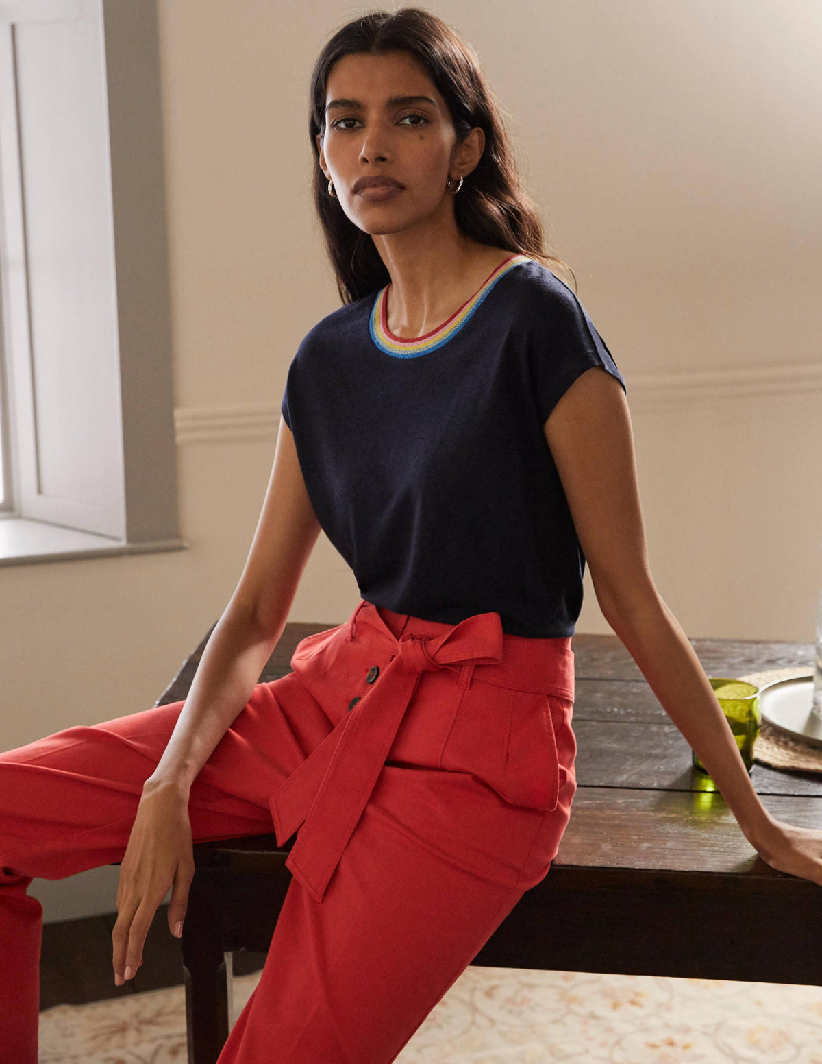 Linen Sparkle Short Sleeve Tee-Navy - Image 4