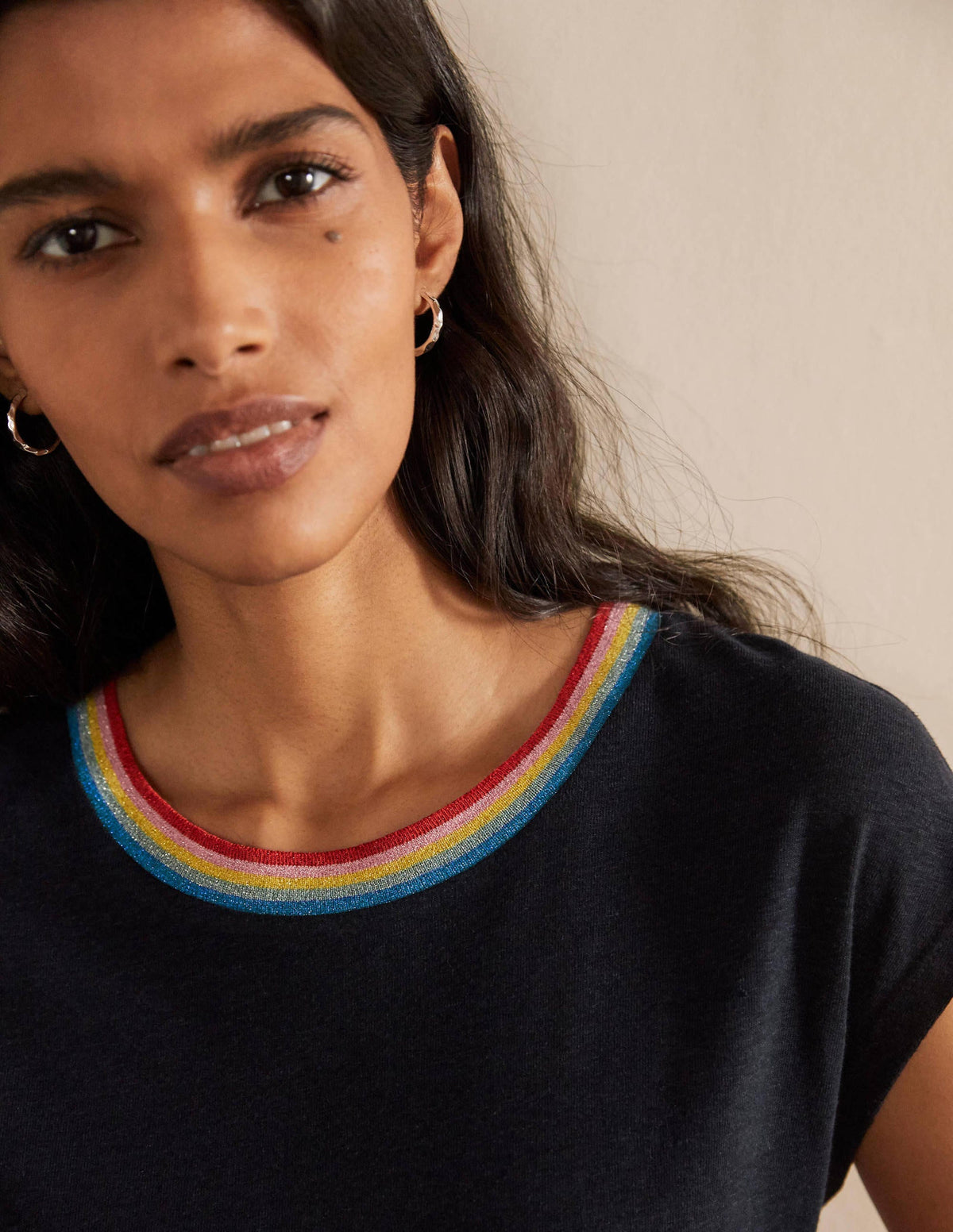Linen Sparkle Short Sleeve Tee-Navy - Image 1