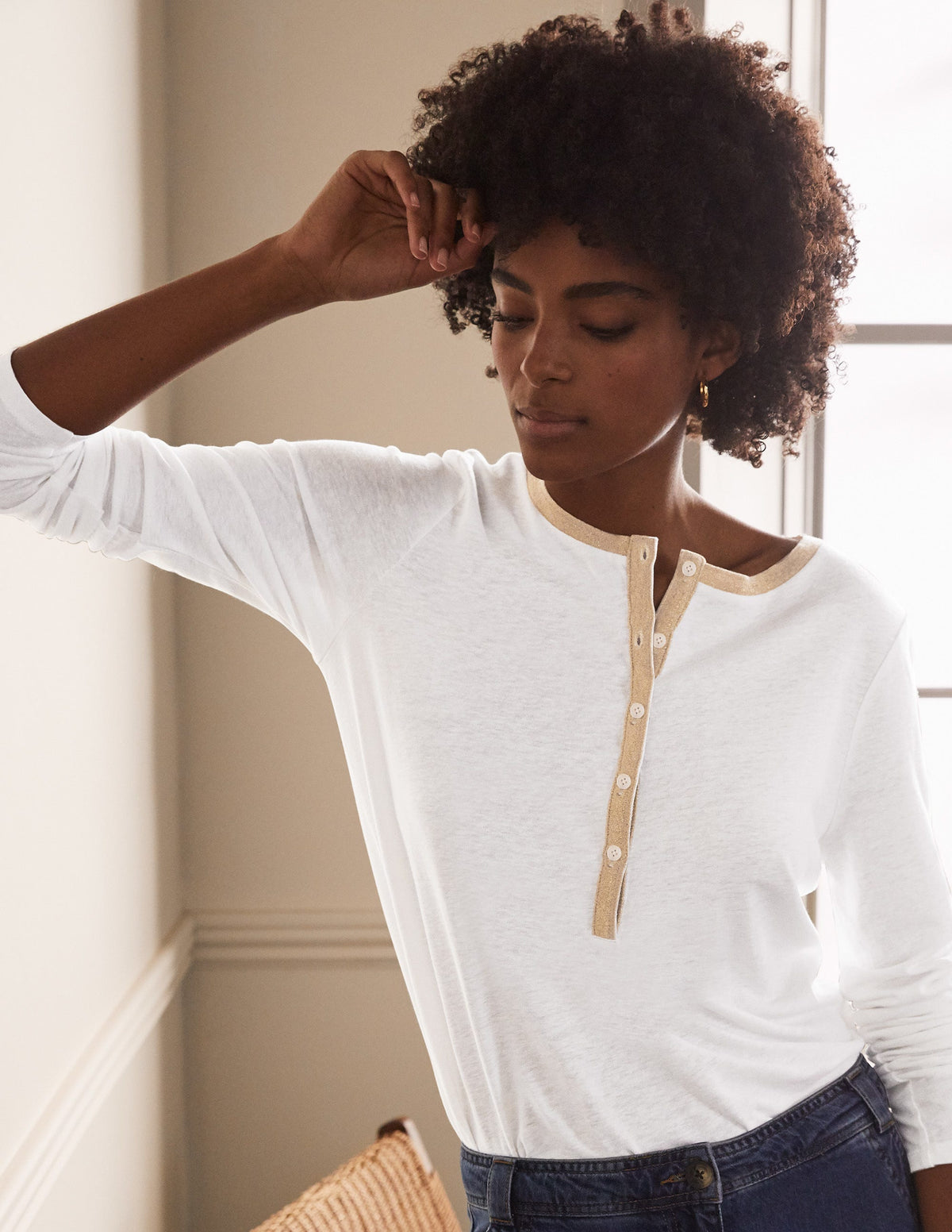 Linen Sparkle Henley Tee-White-4