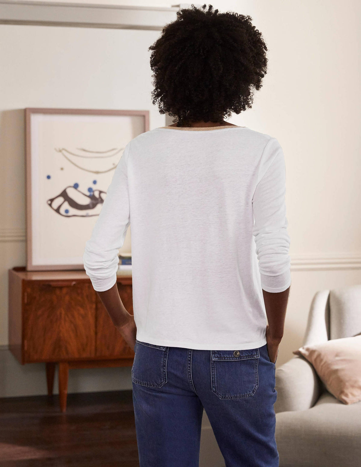 Linen Sparkle Henley Tee-White - Image 1