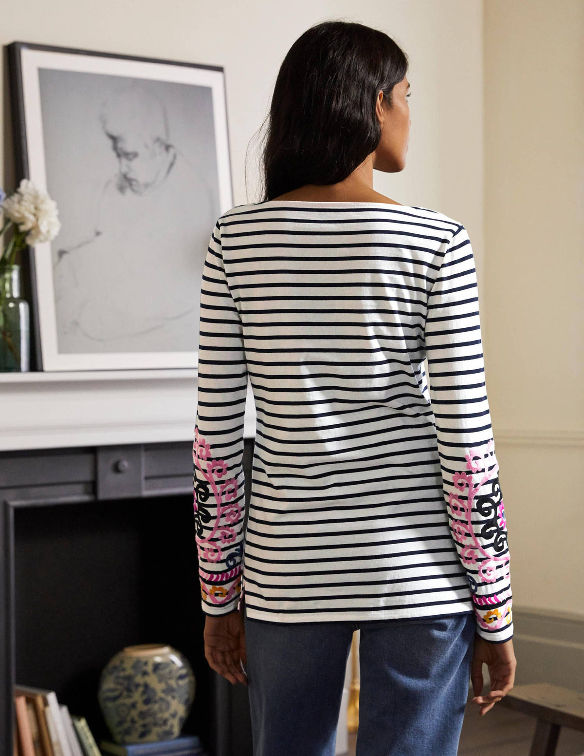 Statement Breton-Ivory/ Navy Embroidered - Image 2