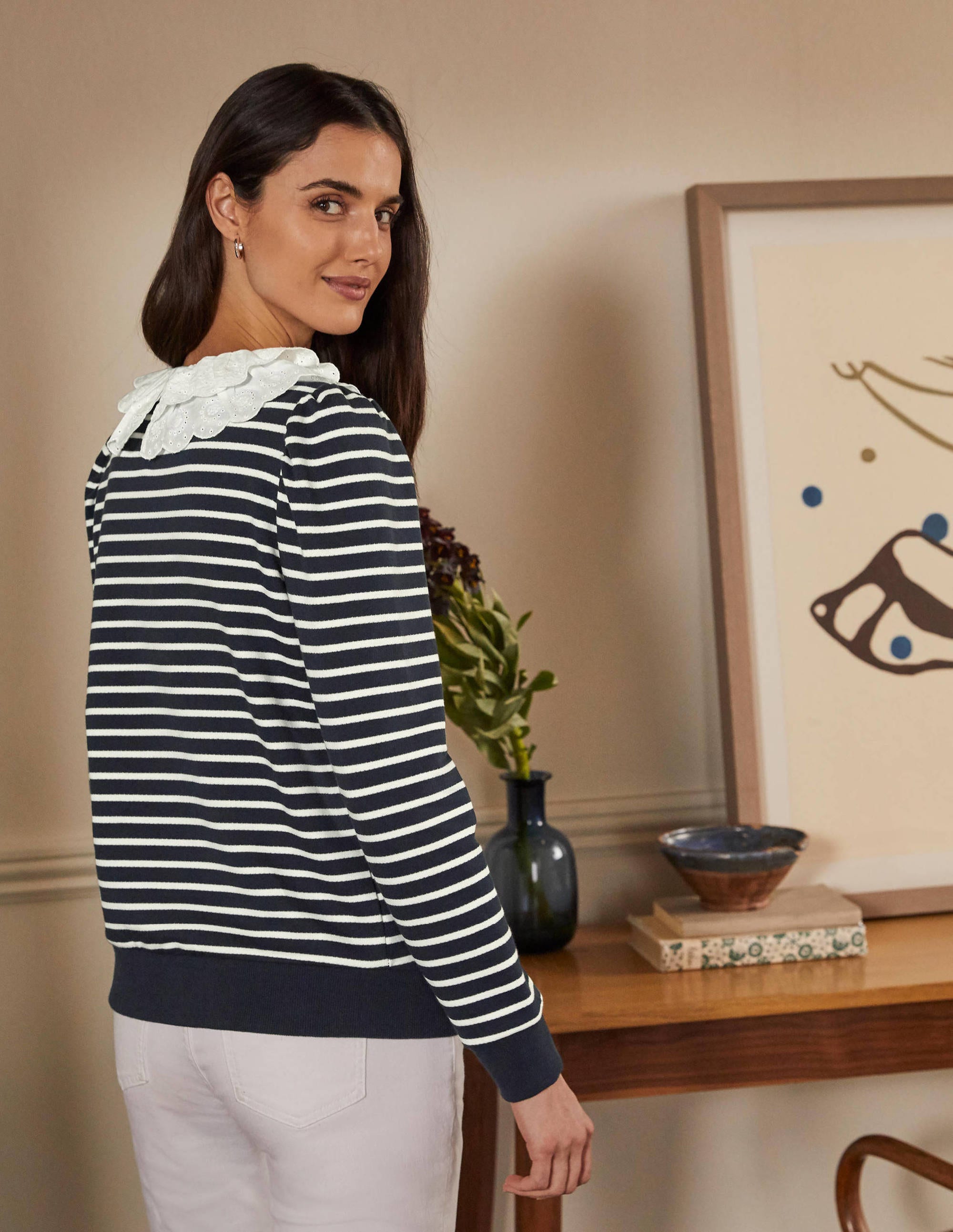 Hattie Collar Sweatshirt-Navy/ Ivory - Image 3