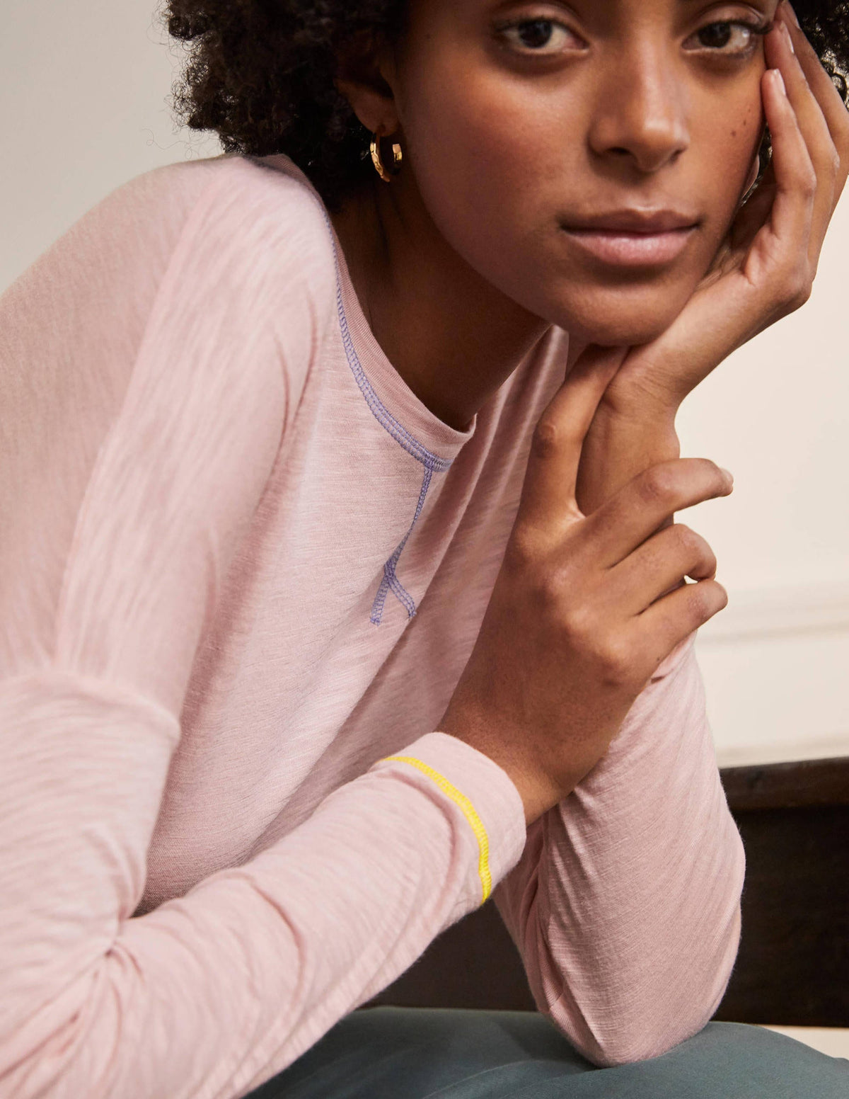 Contrast Stitch Jersey Top-Milkshake-1