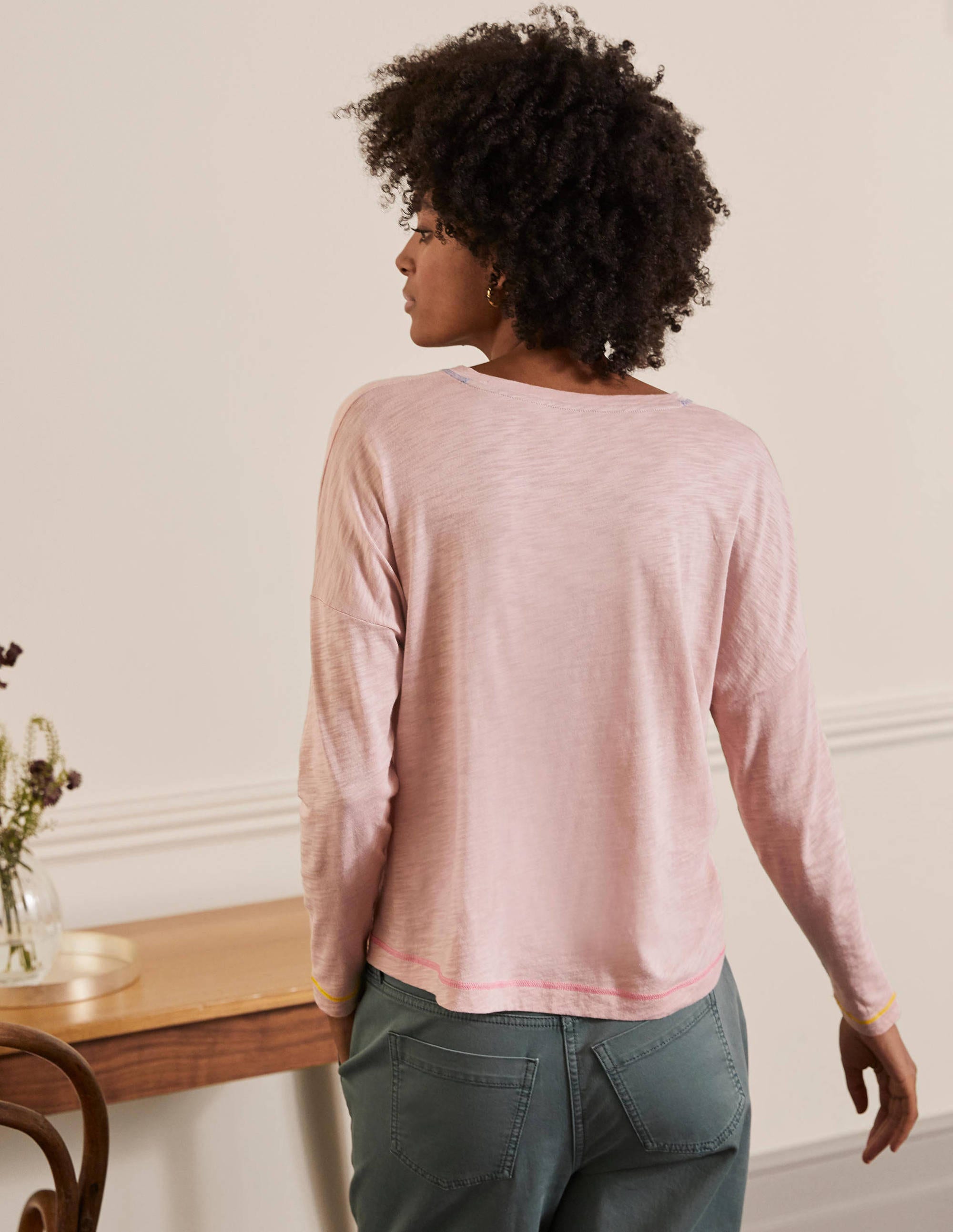 Contrast Stitch Jersey Top-Milkshake - Image 2