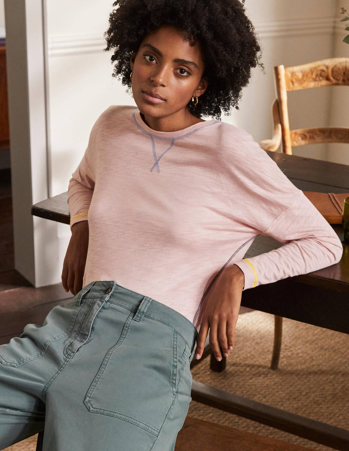 Contrast Stitch Jersey Top-Milkshake-3