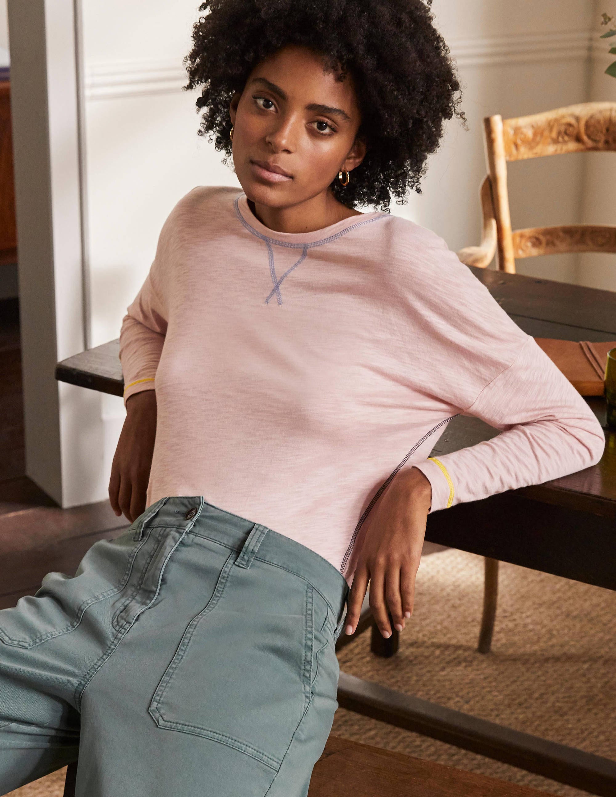Contrast Stitch Jersey Top-Milkshake - Image 3