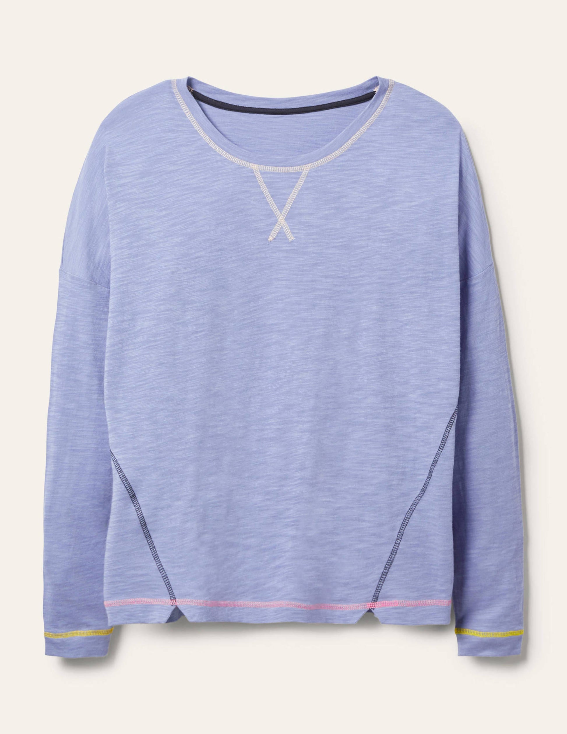 Contrast Stitch Jersey Top-Sea Mist-5